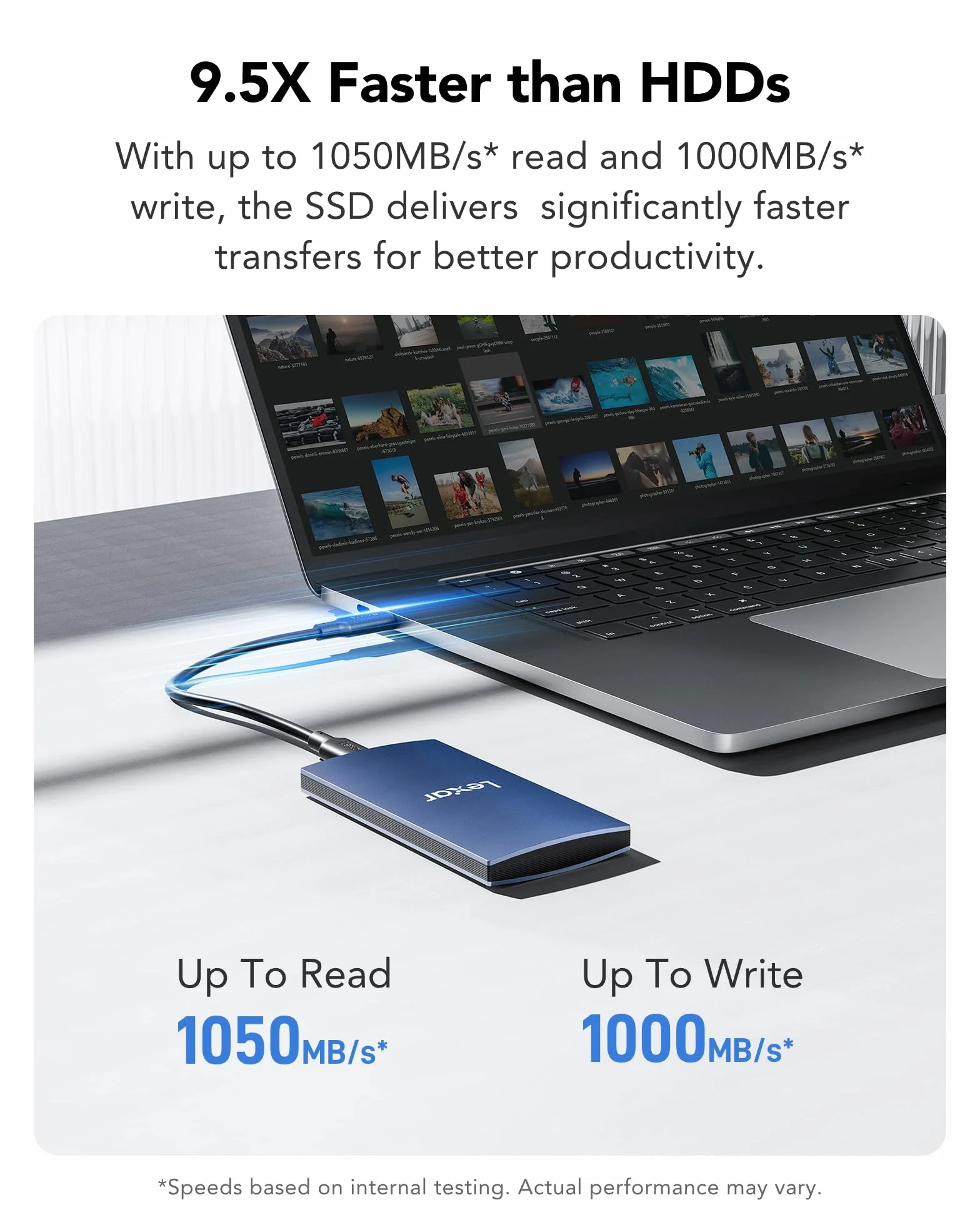 Lexar ES3 SSD esterno 1TB, USB3.2 Gen2 portatile SSD, PSSD fino a 1050MB/s in lettura, 1000MB/s in scrittura, SSD esterno compatibile con iPhone serie 15/Mac/PS5/XBOX (blu)