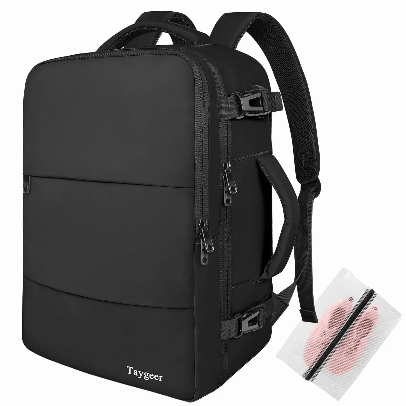 Taygeer Zaino 40x30x20 per Ryanair e Wizzair, Zaino da Viaggio Aereo Bagaglio a Mano Piccolo con Portascarpe, Borse da Cabina Uomo Donna Impermeabile Zaini Porta PC 14 Pollici per Scuola Lavoro, Nero