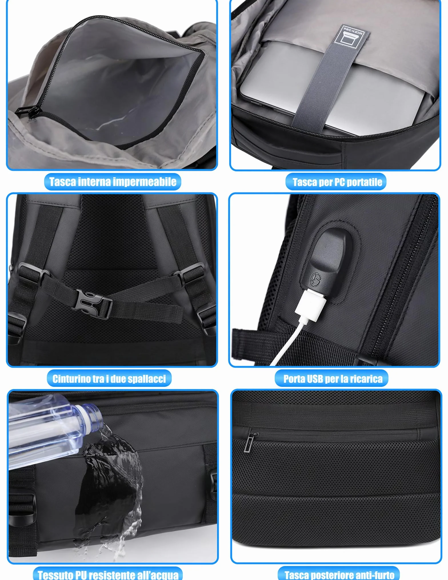 Zaino per Viaggio da Uomo Porta PC Estendibile Bagaglio Valigia Borsa Computer fino ai 17 pollici in Membrana PU Tasca impermeabile per Lavoro Trekking Escursione KM18