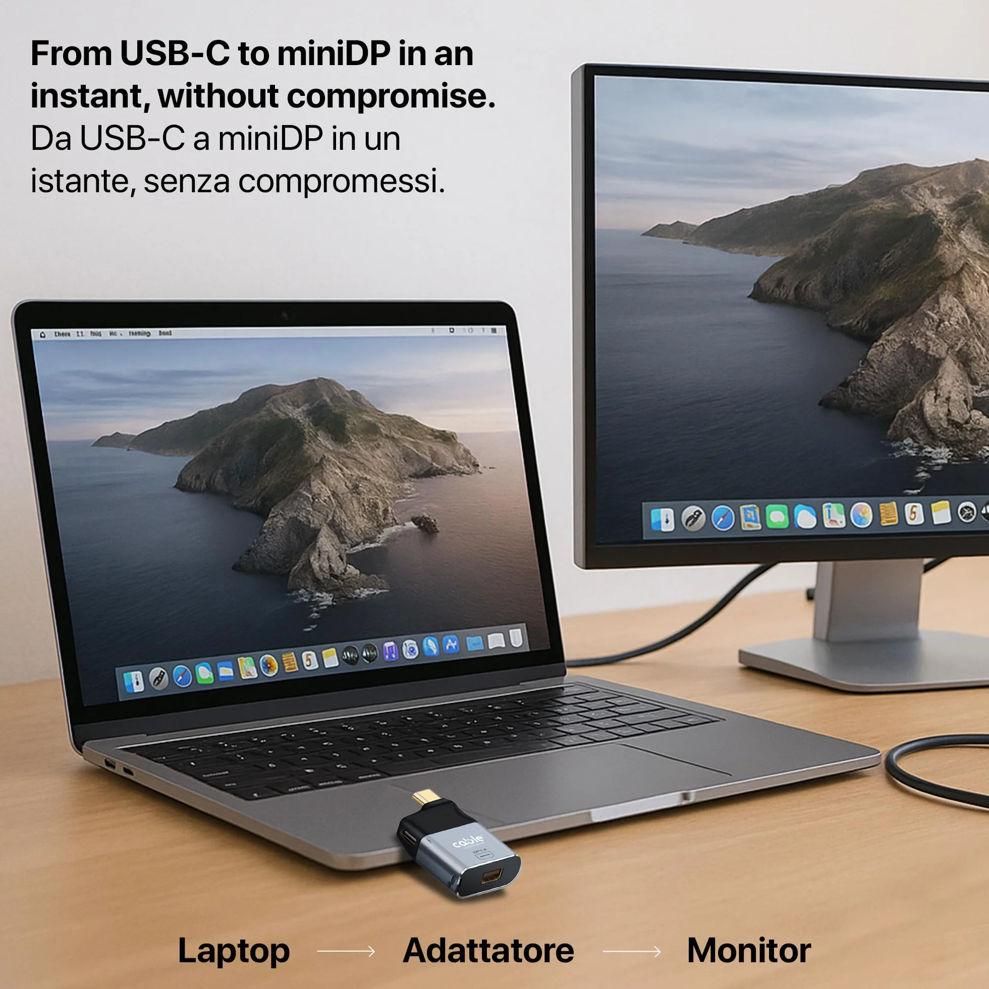 Adattatore da USB C maschio a Mini Display Port 1.4 8K@60Hz femmina + porta USB C femmina 65W PD 3.0, Convertitore Mini DP, Alluminio compatibile con Thunderbolt 3/4, iPhone, Macbook, iPad, Samsung,ec