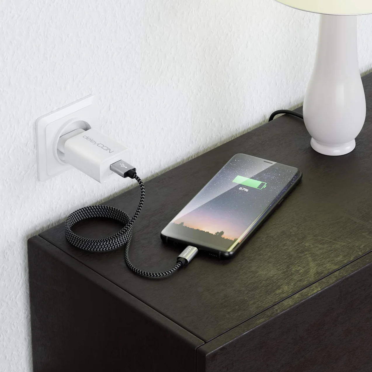 deleyCON 1,5m Nylon USB-C Ricarica Dati USB Tipo C Connettori Metallo Ricarica & Sincronizzazione Smartphone