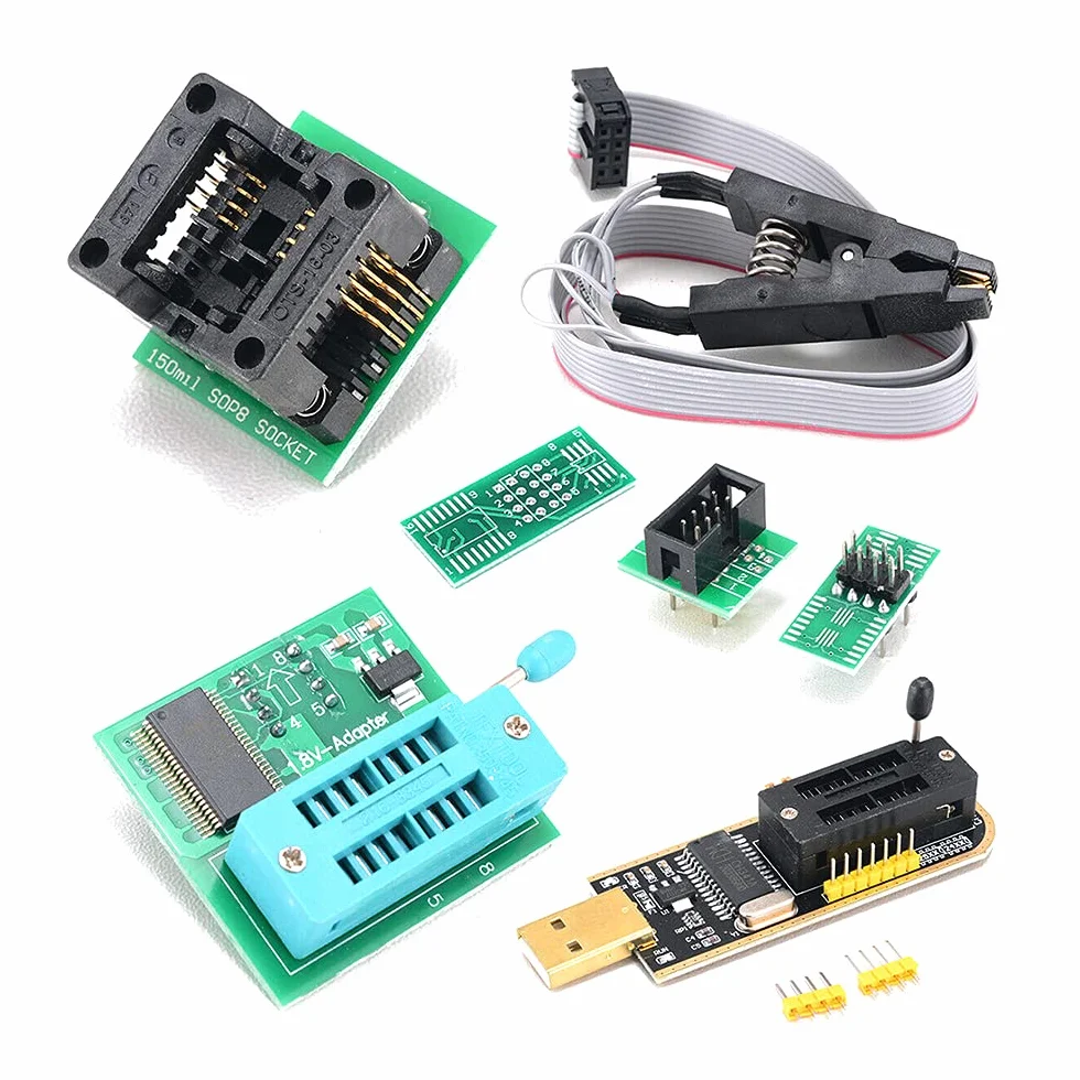 CH341A Kit Programmatore USB con SOP8 EEPROM Burner BIOS Flasher SPI Flash 1 Adattatore 8V Presa 150mil per Serie 24 25