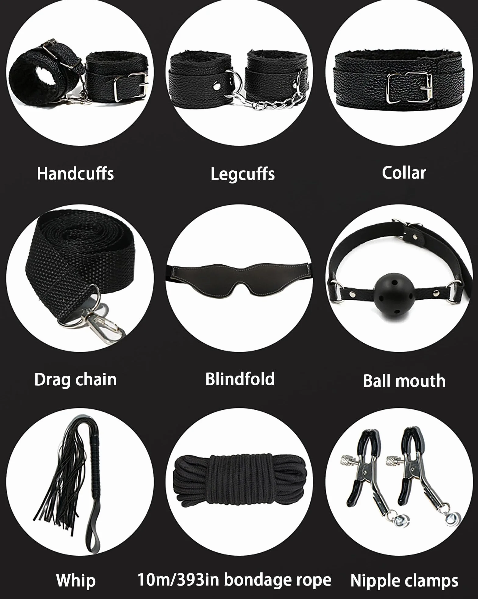 Kit Bondage 11 pezzi Giocattoli sessuali per coppie con manette Frusta Morsetti Gag Plug Set (Pink)