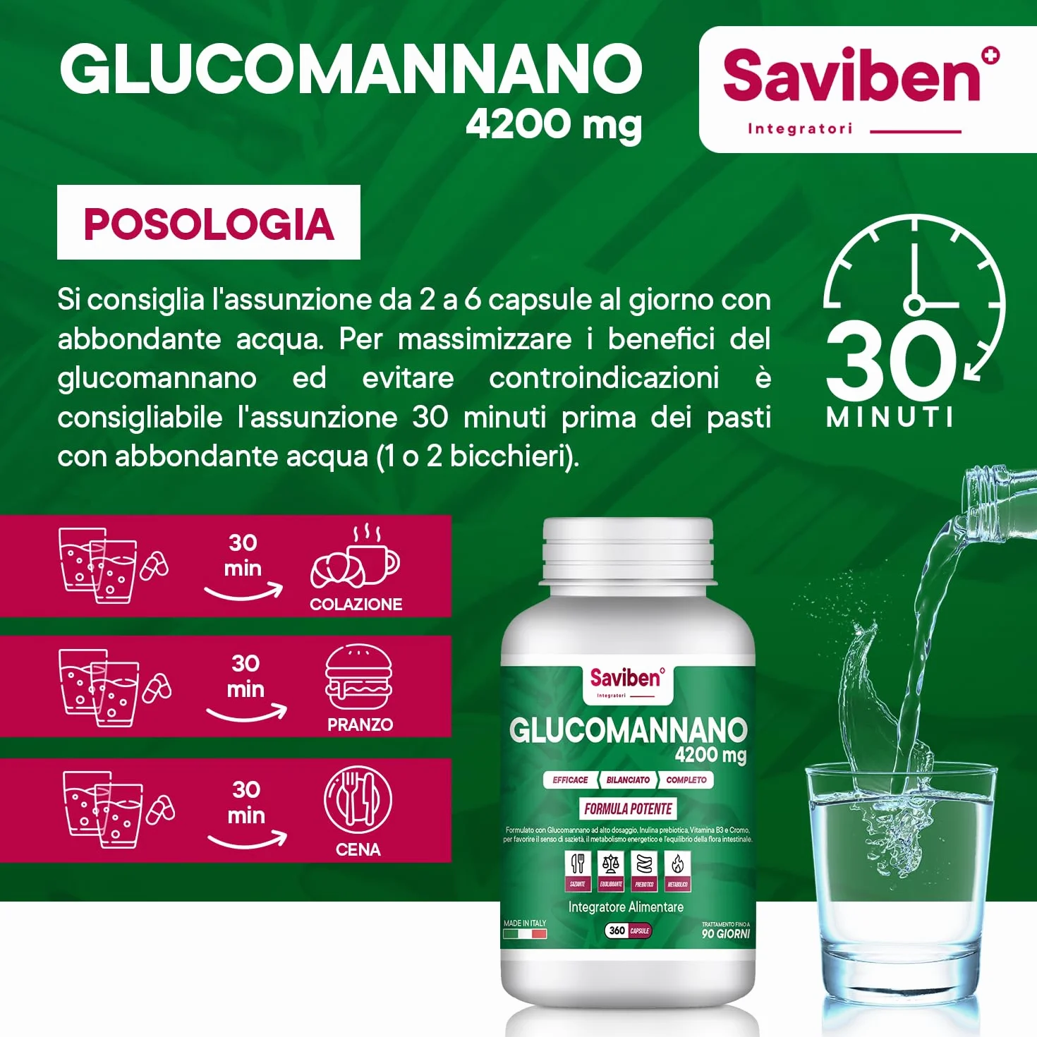 Glucomannano Forte 4200mg 360CPS Perdita di Peso Soppressore dell’Appetito con Inulina Cromo Vitamina B3