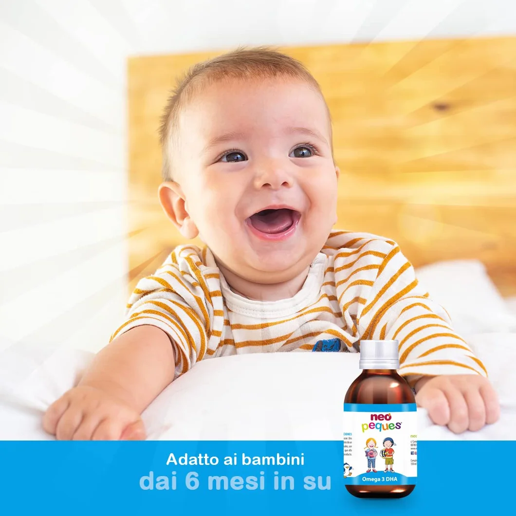 NEO PEQUES Sciroppo Omega 3 DHA 150 ml per bambini concentrazione gusto fragola