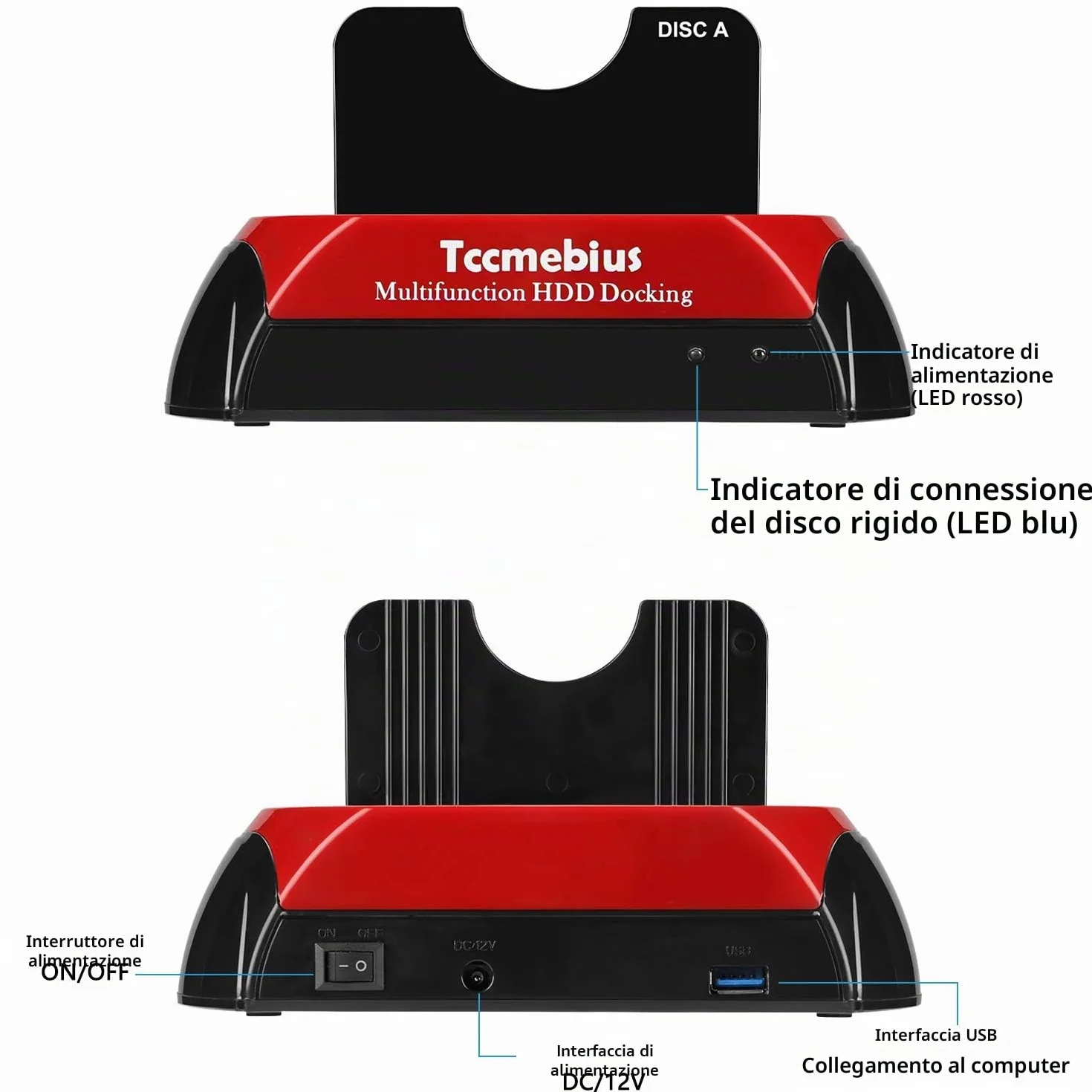 Docking Station USB 3.0 per Disco Rigido, TCC-S868-DE, IDE SATA, 2.5 3.5 Pollici, HDD SSD Esterno