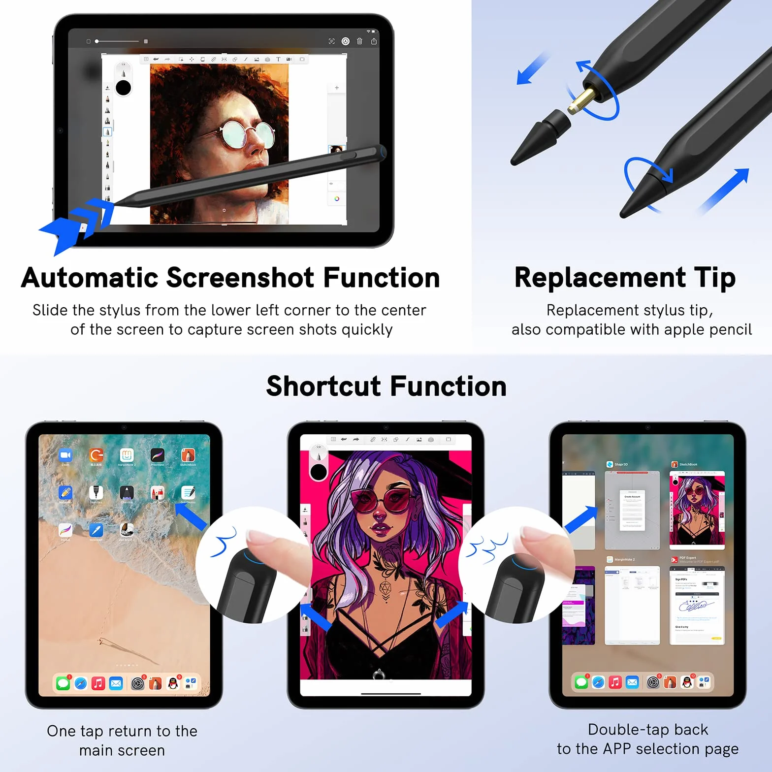 Metapen Penna A11 per Apple iPad 2018-2025,Pencil per ipad Compatibile con iPad 11 A16/10/9/8/7,Air 5/4/3/M2/M3,Pro 12.9/11/13''M4,Mini 5/6,2X Ricarica Rapida&0,1 mm Precisione Pixel,Rifiuto del Palmo