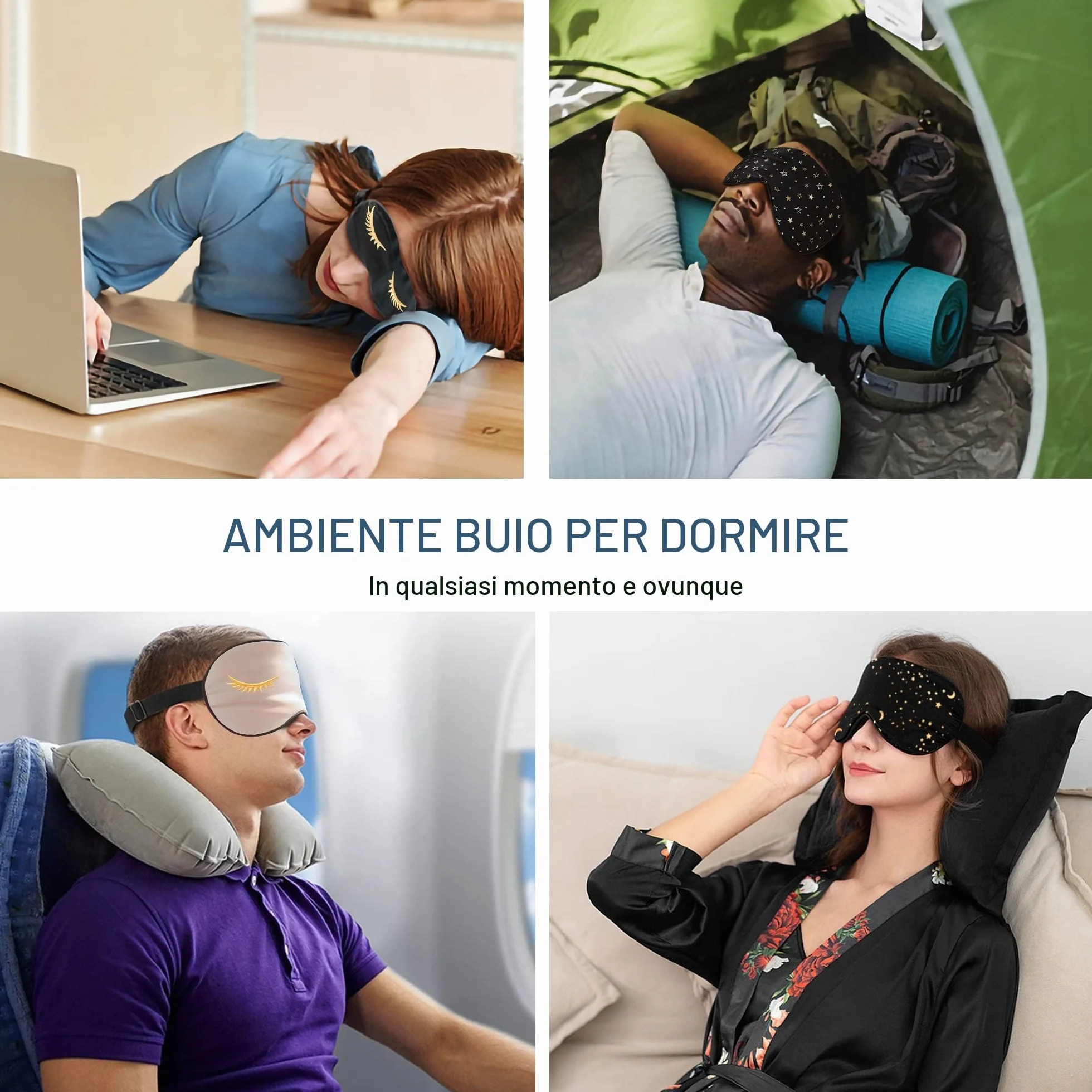 Mascherina per dormire 100% seta con cinghia regolabile motivo luna dorata