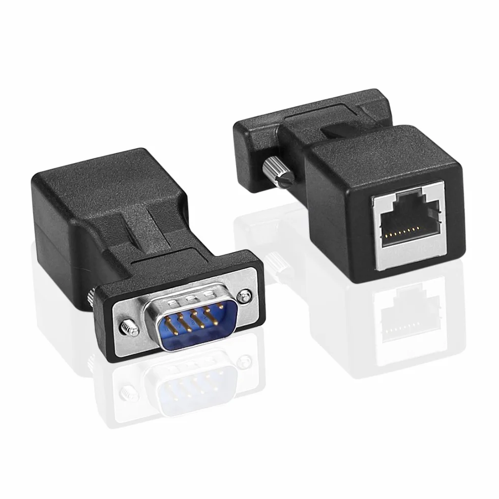 1 set (2pcs) Coppia DB9 RS232 9Pin Adattatore VGA Prolunga VIA CAT5e/CAT6/RJ45 Cavo Adapter Kit Extender fino a 100ft
