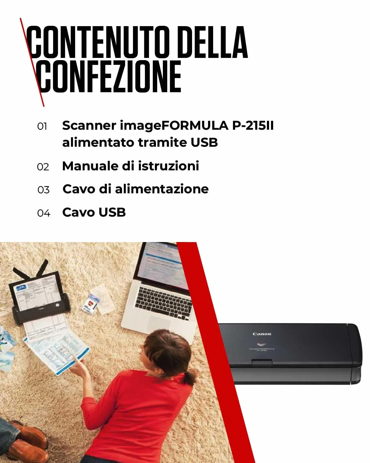 Canon Scanner Portatile imageFORMULA P-215II | Scanner Fronte-Retro con USB | Per Casa, Ufficio e Viaggi | Fino a 15 Pagine al Min | Alimentatore Automatico da 20 Fogli | Software CaptureOnTouch Lite