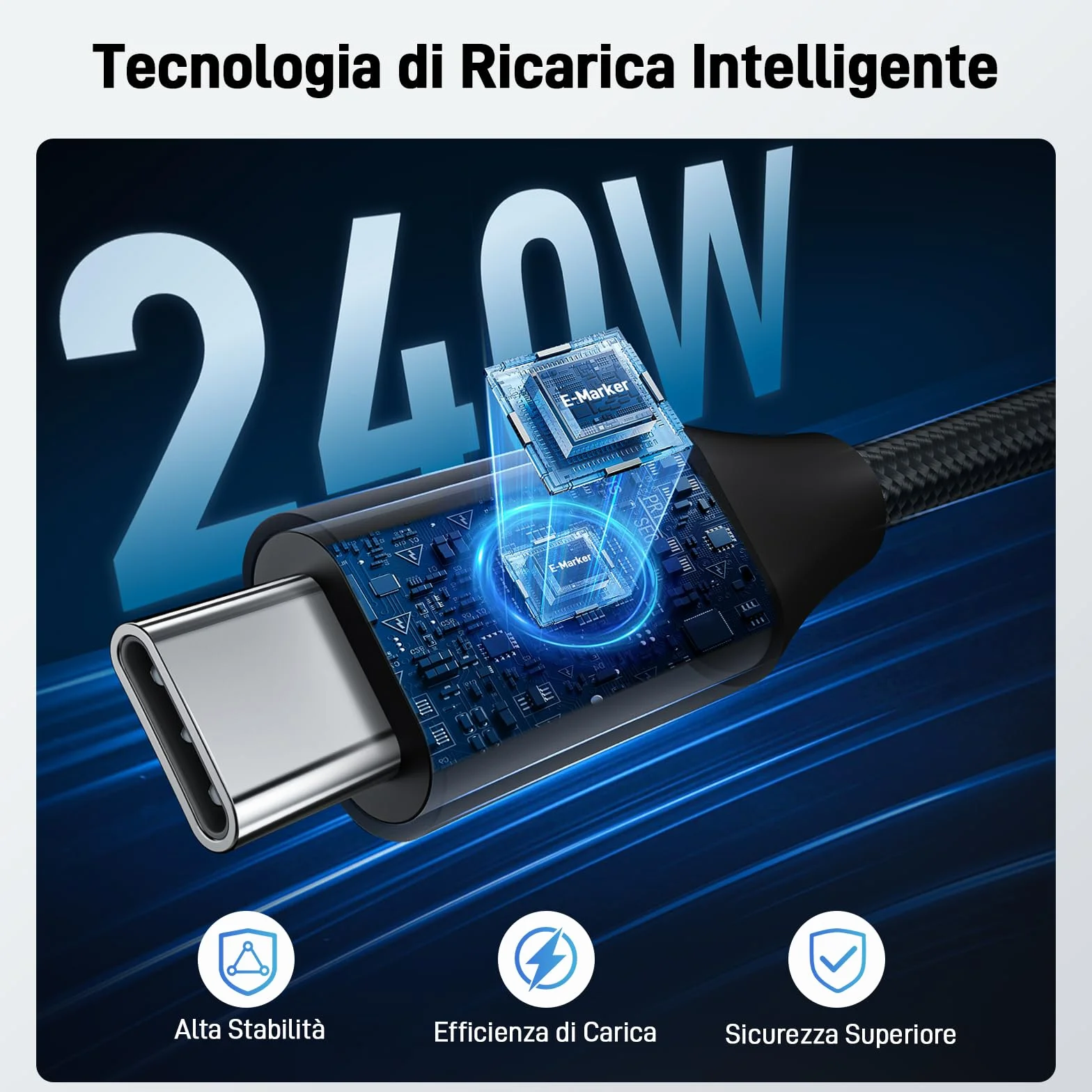 Acer Cavo USB C 240W 3m, Cavo USB C a USB C Carica rapida, Caricatore Tipo C Nylon Braided Compatibile con iPhone 17 16 Samsung S23 Ultra iPad Air MacBook Pro Google Pixel 7 ecc.