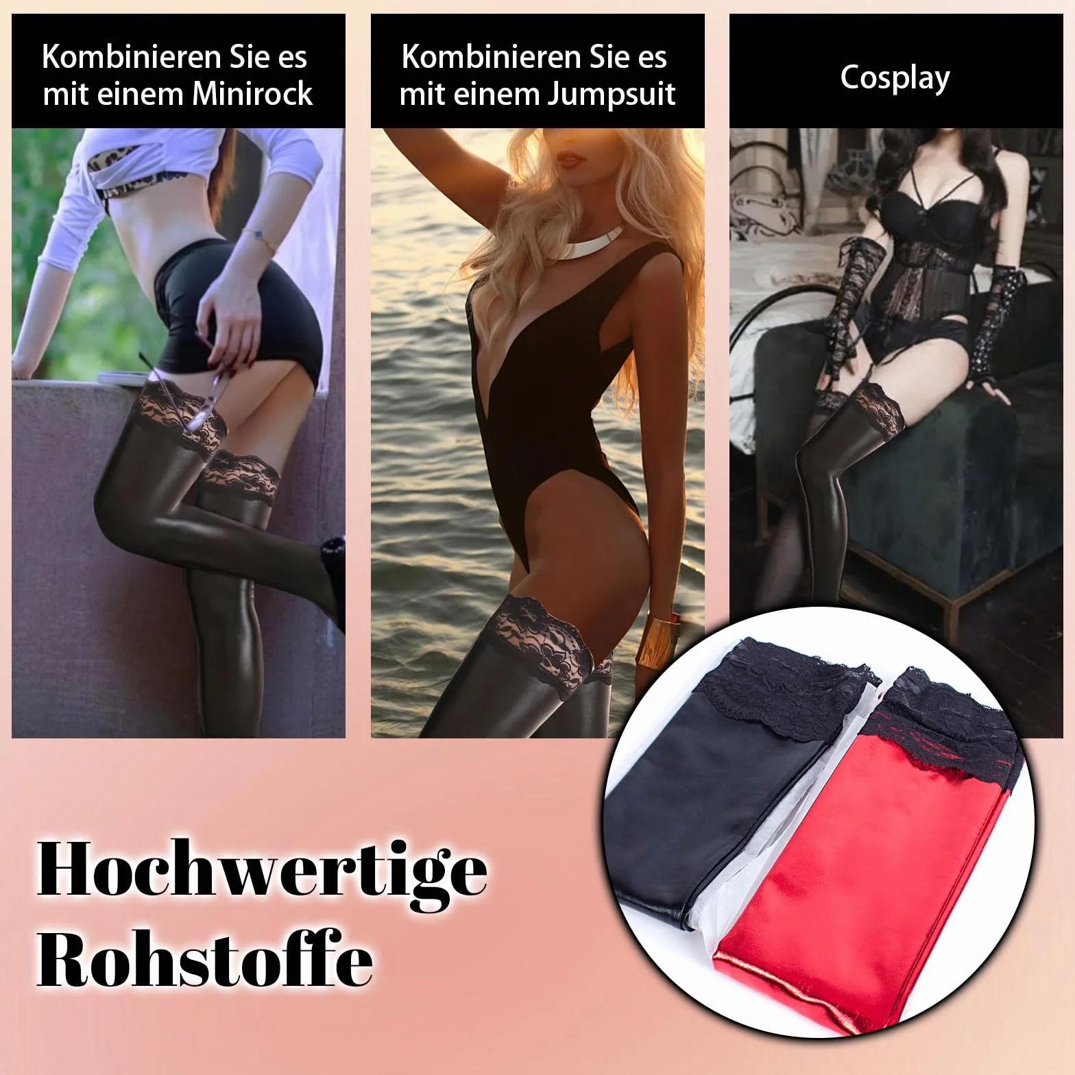 Pelle Overknee Calze Sexy Wetlook Lattice Antiscivolo Collant Lingerie Cosplay Calze Slim (Black)