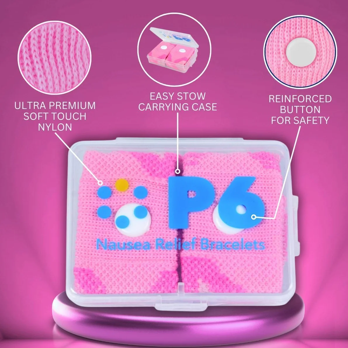 Fasce per mal di movimento bambini anti-nausea digitopressione Confezione da 2 Rosa Blu