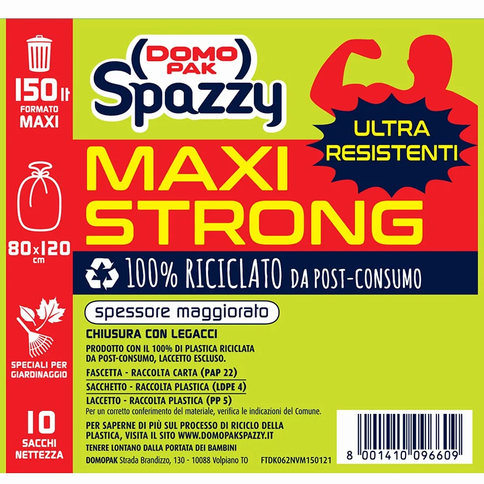 Domopak Spazzy Sacchi Nettezza Maxi Strong Condominiale 150 Lt Nero 5 Confezioni da 10 Pezzi
