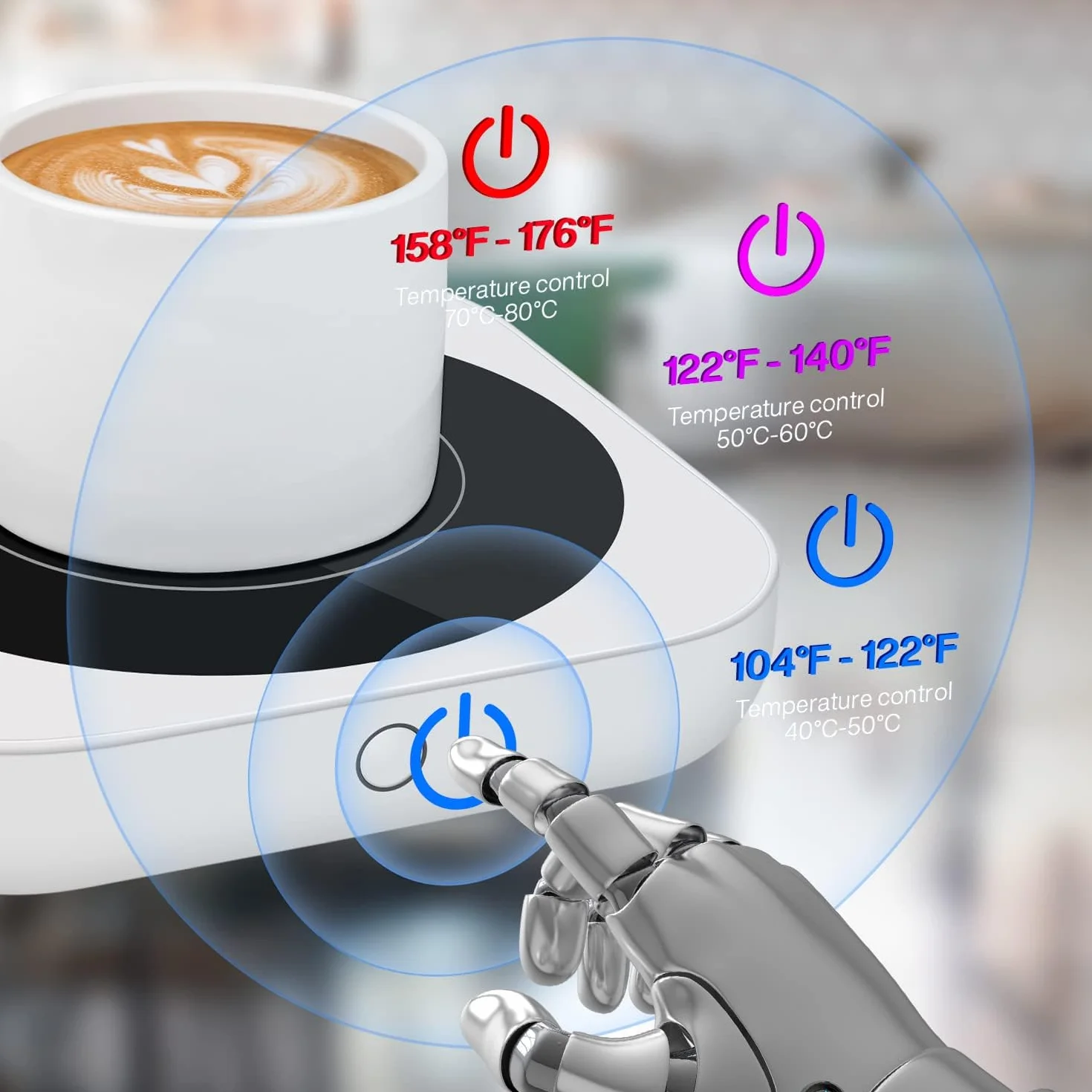 Scalda Tazza,Scalda Bevande Elettrico con la Regolazione di 3 livellidi Regolazione Della Temperatura (Up To 176°F/80℃), Piatto Scaldatazze per tè/acqua/latte, Bianco (Senza tazza)