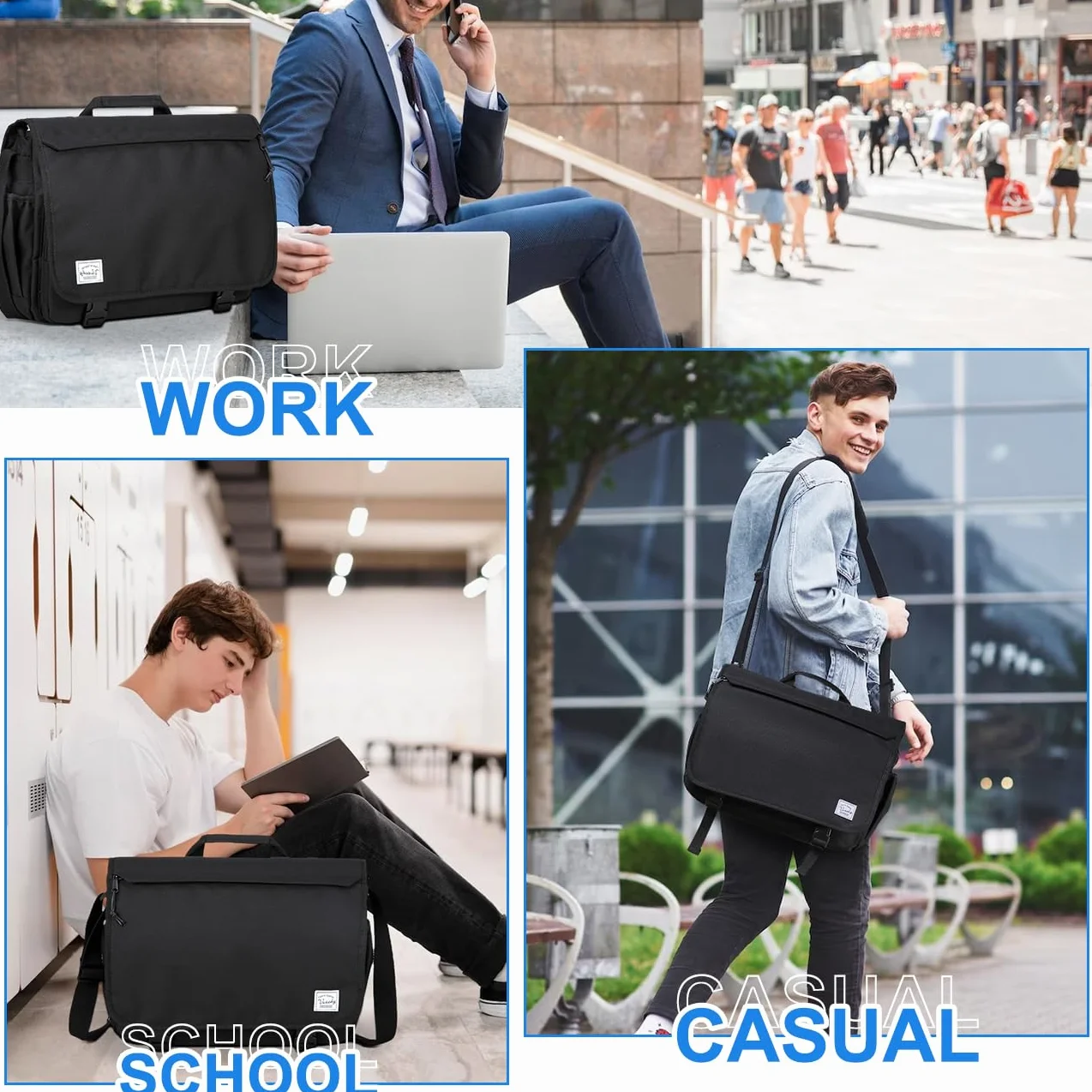 VASCHY Borsa a tracolla da uomo, 14-15,6 pollici Borsa da computer da donna impermeabile borsa a spalla PC borsa messenger borsa per lavoro college viaggio con tracolla imbottita lavoro, 15,6