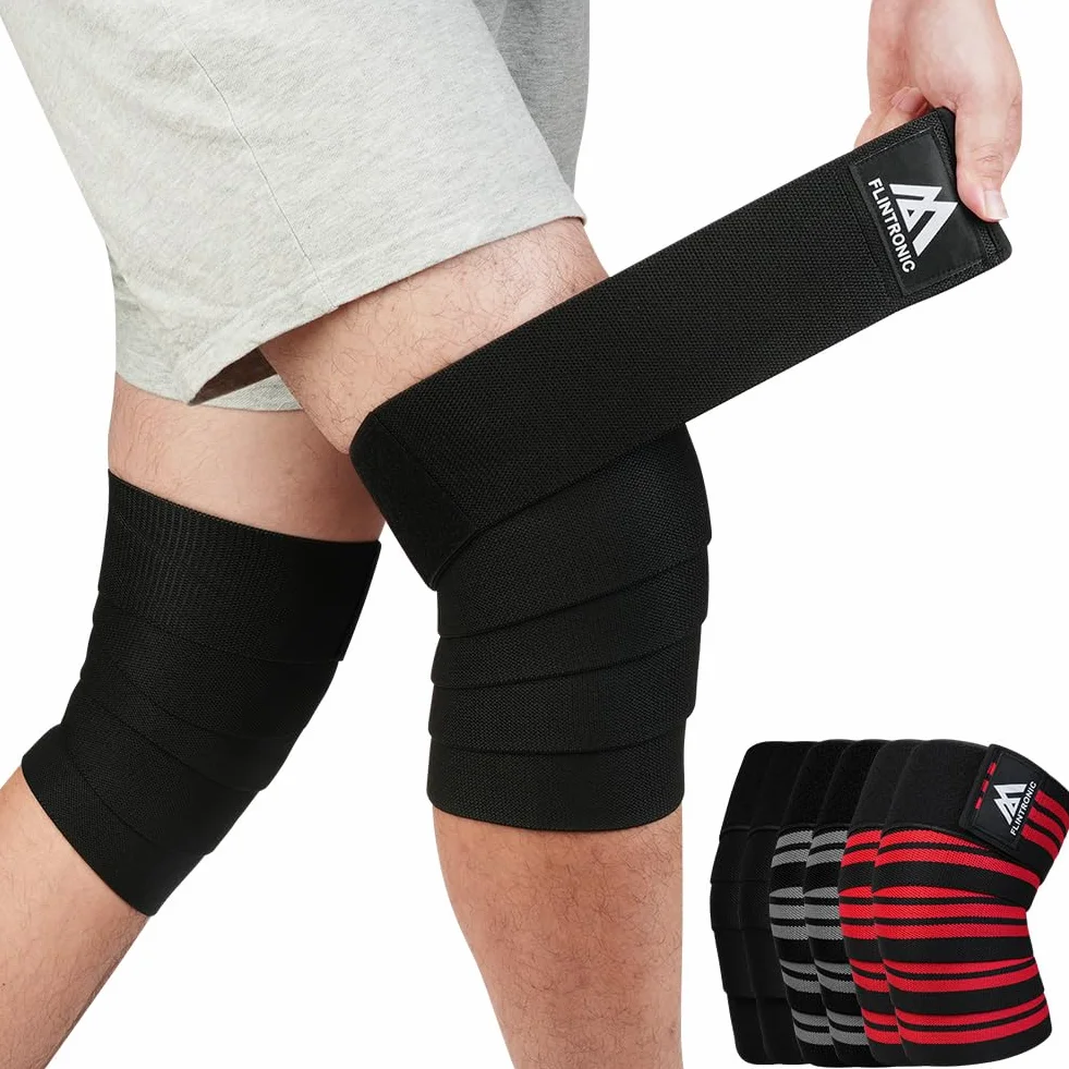 Flintronic Ginocchio Fascia Powerlifting 200cm Pesistica Fasce Elastica Bendaggio Tutore Ginocchiere Palestra Squat Allenamento Nero