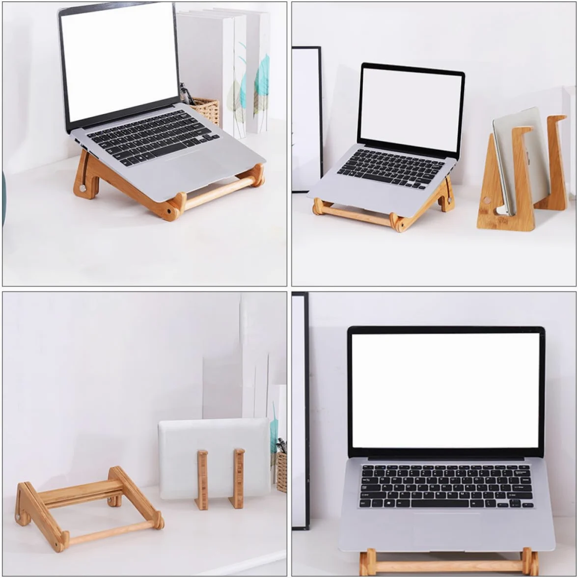 CALLARON Supporto per Laptop in Phyllostachys Pubescens Regolabile Aumento Altezza e Protezione Schiena, Design Semplice ed Elegante per Scrivania o Libreria