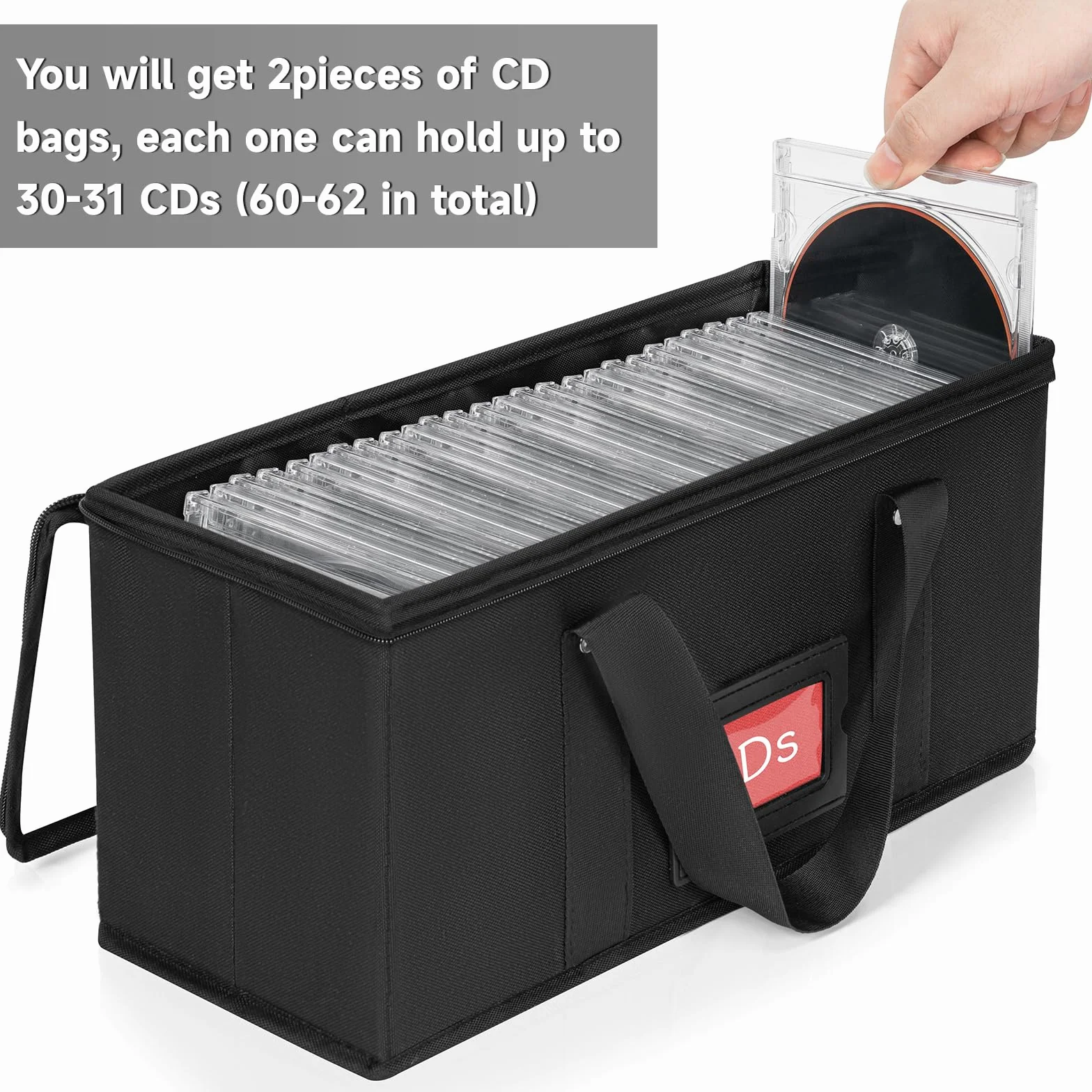 Scatola per CD, 2 scatole CD, custodia per CD (34 x 16 x 14 cm), per un totale di 40 CD, custodia per CD con maniglia, custodia per CD con coperchio trasparente per un facile accesso