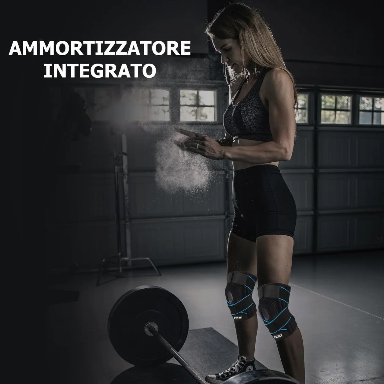 FEVAN Tutore Ginocchio Regolabile Ortopedica con Silicone Nero/Blu