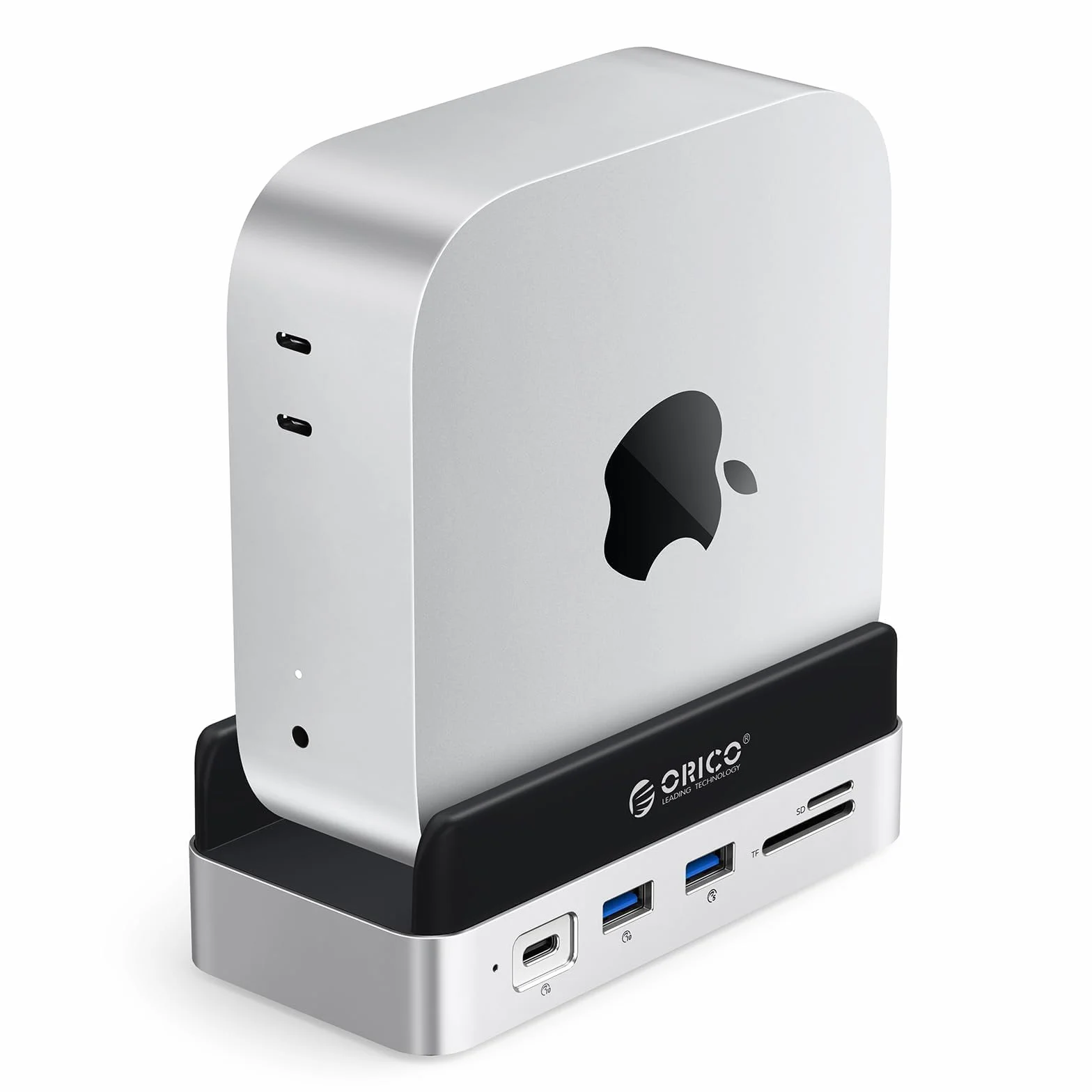 ORICO MiniDock Hub e Supporto per Mac mini M4/M4 Pro, con Alloggiamento SSD NVMe, Uscite HDMI 4K e DisplayPort, Lettore di Schede SD/TF 3.0, Porte USB‑C e USB‑A a 10 Gbps, Ricarica PD 100 W – VS10