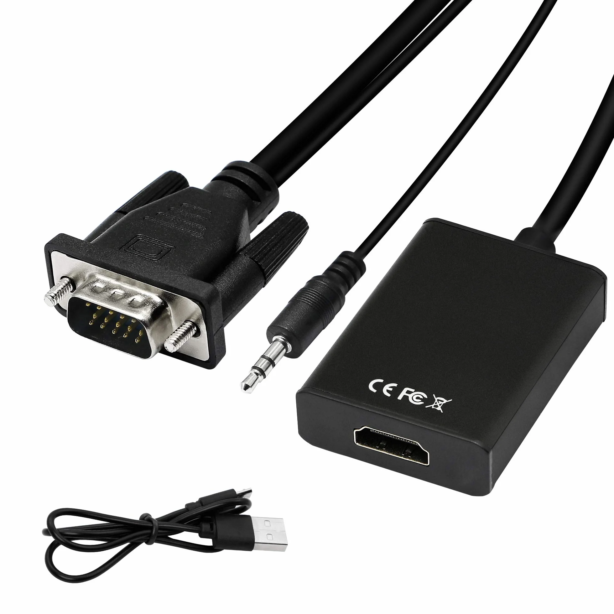 YACSEJAO Adattatore da VGA a HDMI 1080P VGA maschio a HDMI femmina, convertitore per computer, desktop, laptop, PC, monitor, proiettore, HDTV con cavo audio e cavo USB