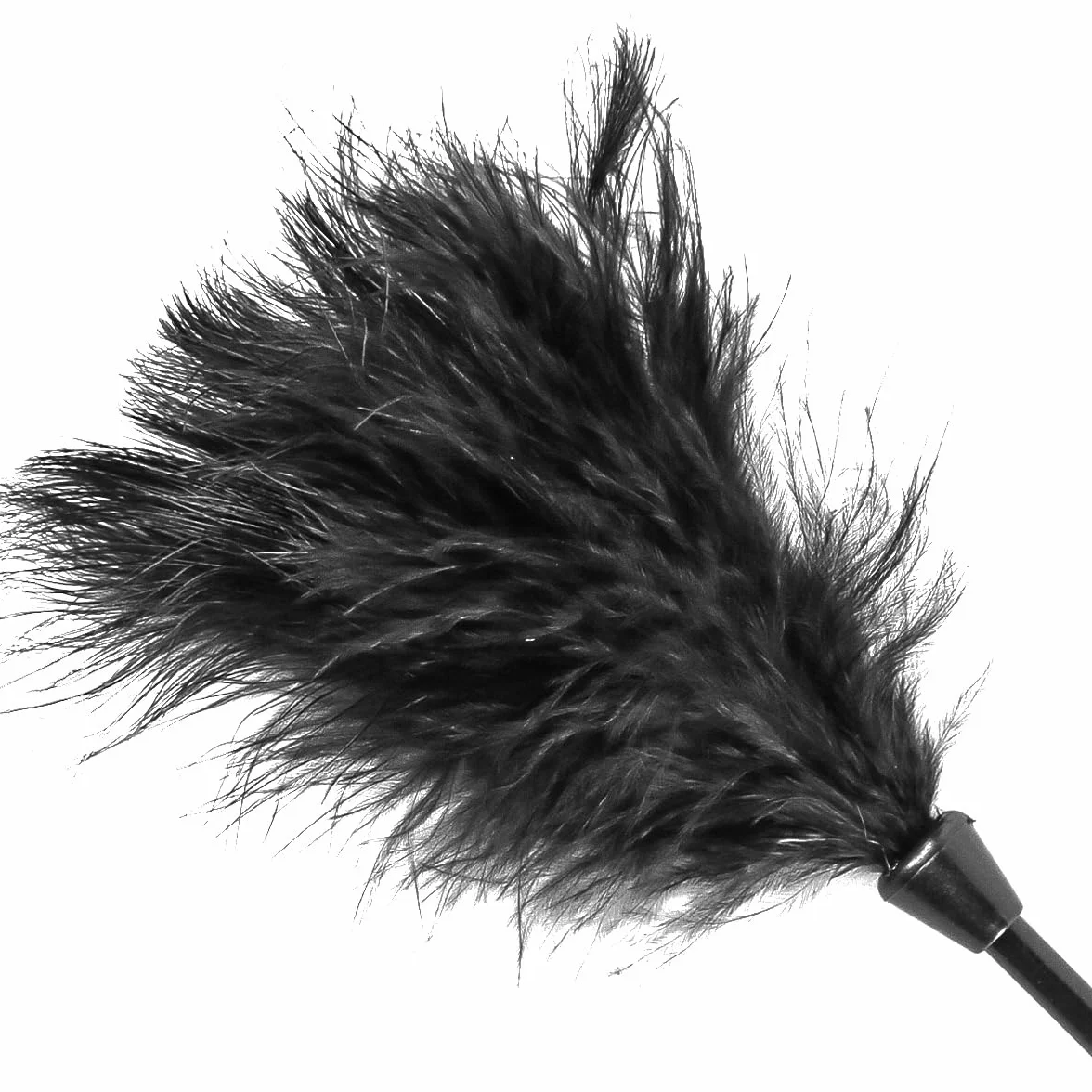 Spazzola Morbida Frusta da Equitazione in Silicone Simulazione Piuma Nera Tickler Spolverino Giochi di Ruolo