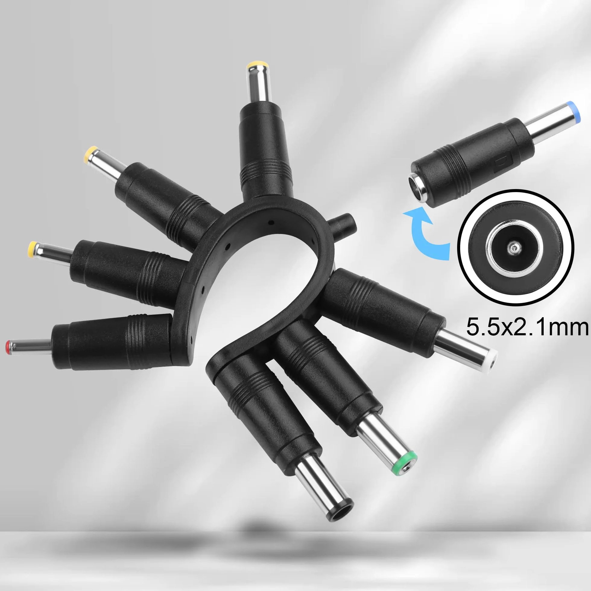 DC 5521 - Set di adattatori da presa a 8 connettori universali DC Power Connector per laptop, router, elettronica (5,5 x 2,5/4,0 x 1,7/3,5 x 1,35/3,0 x 1,1/2,5 x 0,7/Micro USB/Solder-Free Plug