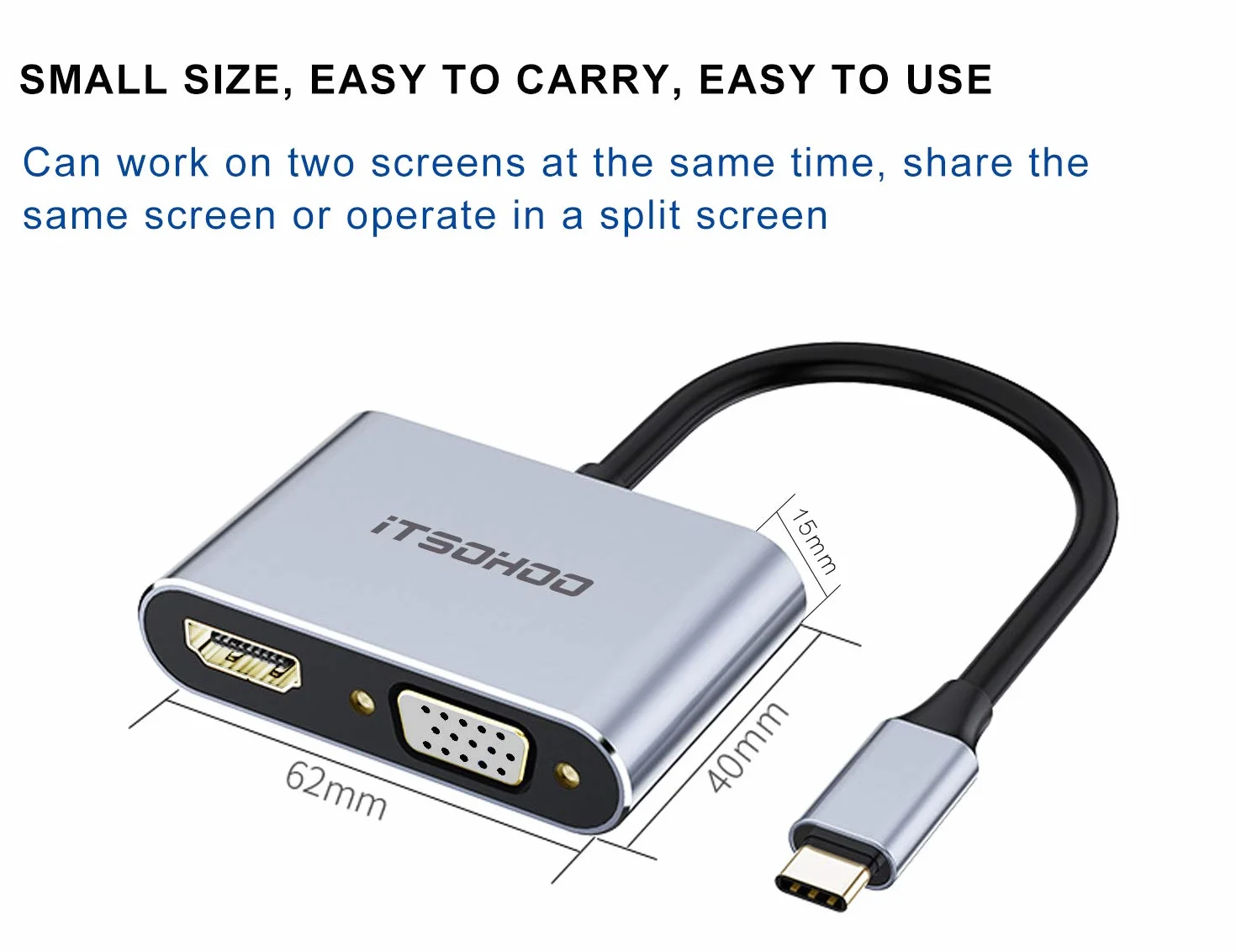 Adattatore da USB C a HDMI VGA, Convertitore da USB tipo C Thunderbolt 3 a VGA HDMI 4K per MacBook Pro/Air 2020 2019, iMac, Dell XPS 13/15, Surface Go, Galaxy S20, Chromebook