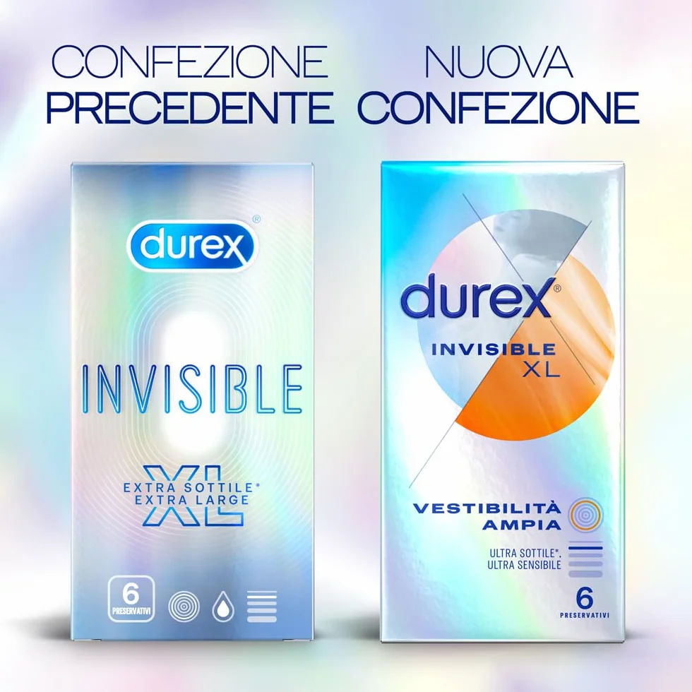 Durex Invisible Preservativi Ultrasottili ad Alta Sensibilità XL, 6 Profilattici