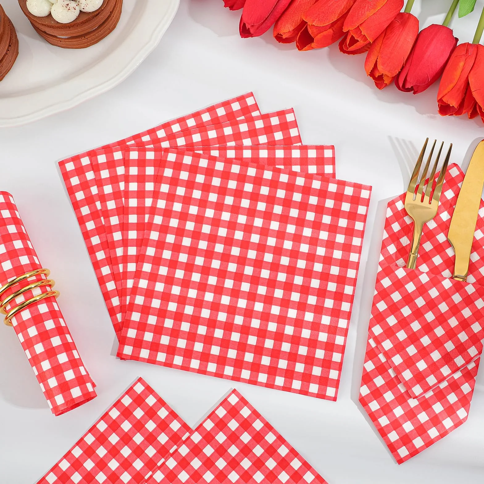 Tovaglioli di Carta Rossi e Bianchi a Quadri 33x33 cm 2 Veli 40 Pezzi per Feste Matrimoni Picnic