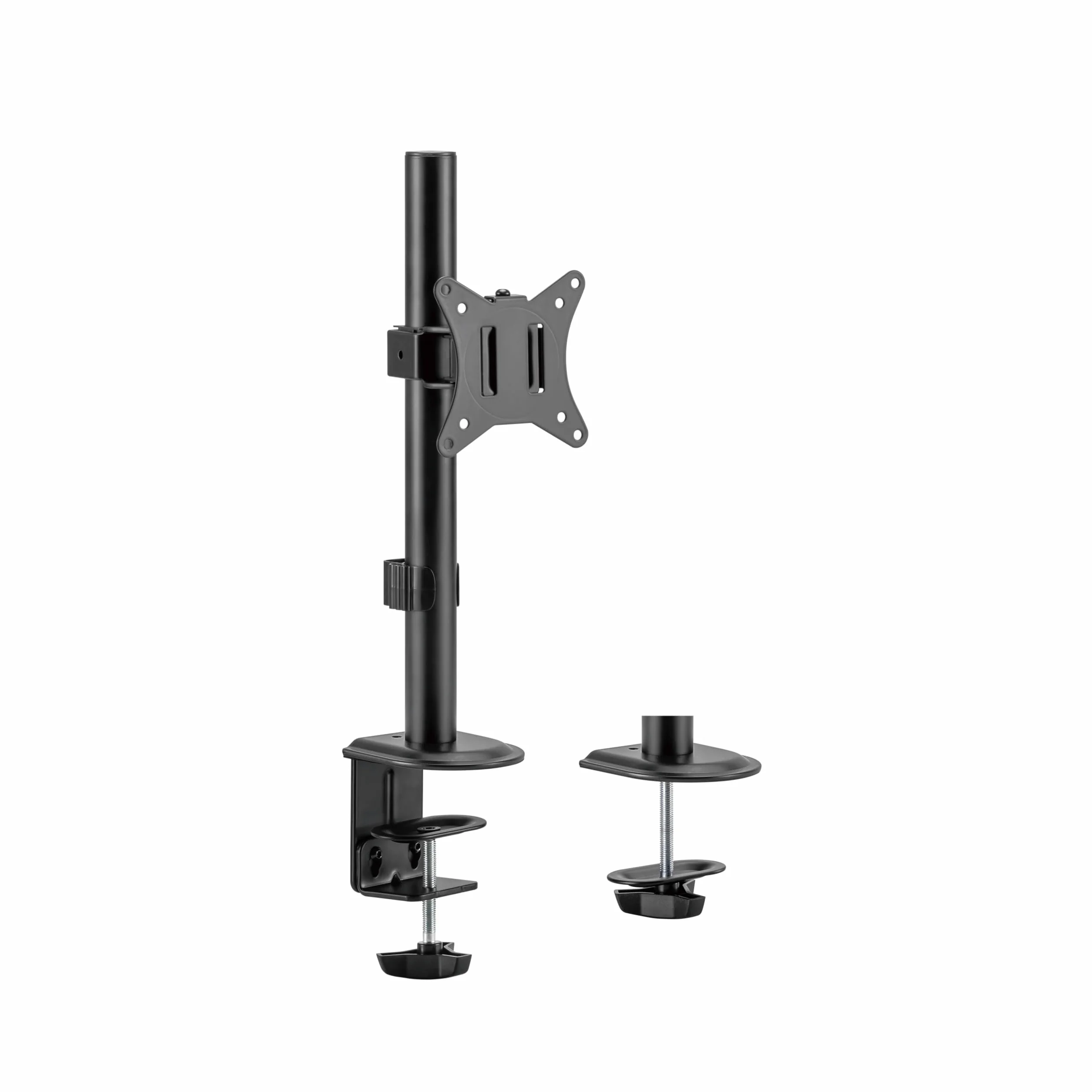 conecto Supporto per monitor regolabile in altezza per 1 schermo da 17 a 32 pollici, inclinabile e orientabile, VESA 75 e 100, supporto da tavolo, supporto per schermo, nero