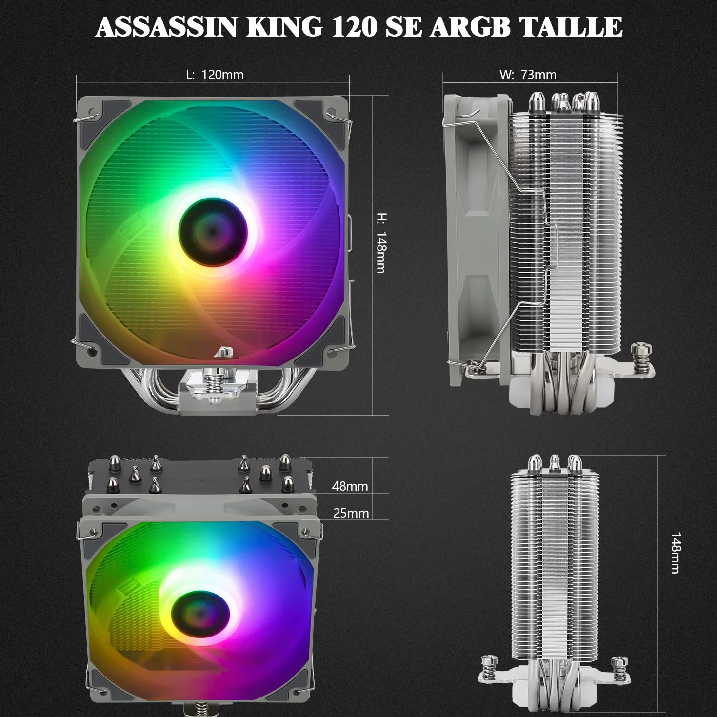 Thermalright Assassin King 120 SE ARGB CPU-Luftkühler, AK120 ARGB, 5 Heatpipes, TL-C12C-S PWM Leiser Lüfter CPU-Kühler mit S-FDB-Lager, für AMD AM4 AM5/Intel 1150/1151/1155/1200/1700/17XX, LGA1700