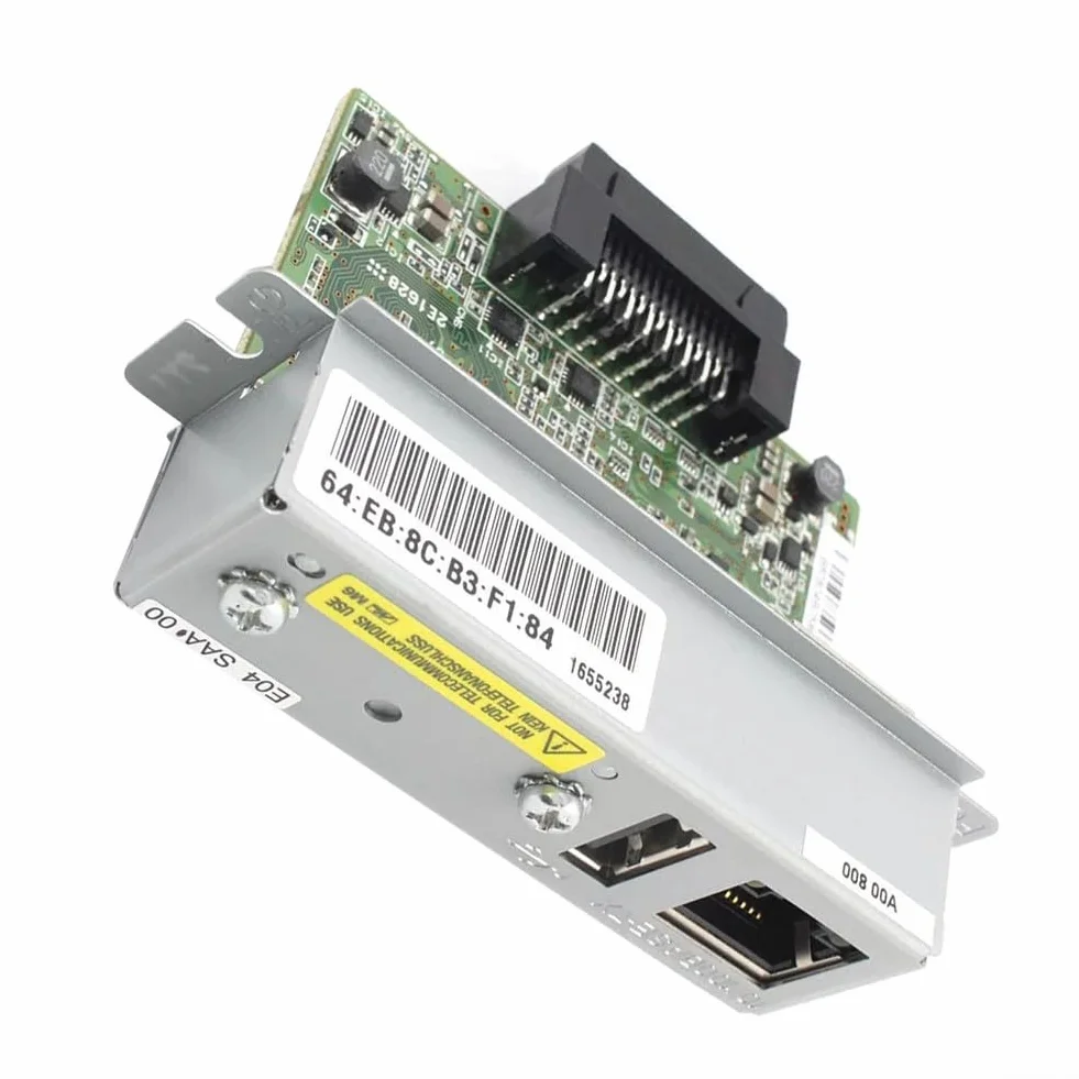 Il modulo Ethernet C32C881008 per il server di stampa UBE04 supporta la connettività 10Base T/100Base TX per le stampanti della serie TM