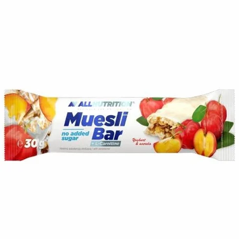 ALLNUTRITION Barretta Al Muesli Con L-Carnitina Fonte Di Fibre Nutrienti Vitamina D Ferro Acido Folico Senza Zuccheri Aggiunti 30g Yogurt Acerola
