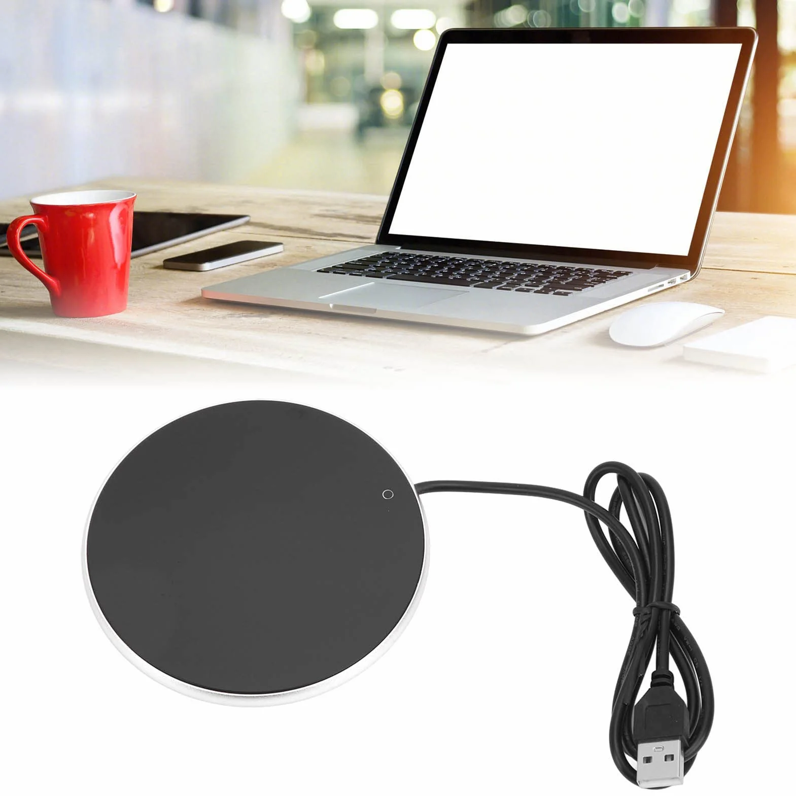 Buachois Scaldatazze Elettrico da Caffè con Termostato Intelligente Temperatura Costante a 55°C 3 Livelli Regolabili Sottobicchiere per Tazze in Casa Ufficio e Viaggi Design Moderno Argento