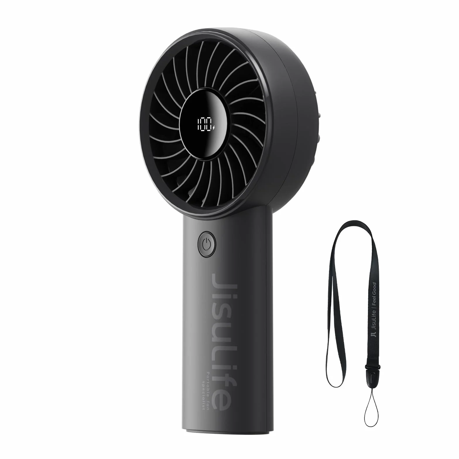 JISULIFE Mini Ventilatore Portatile da 5000 mAh, Ricaricabile USB Con Display Digitale, 5 Velocità del Vento, Ideale per Viaggi/Scuola/Ciglia - Nero