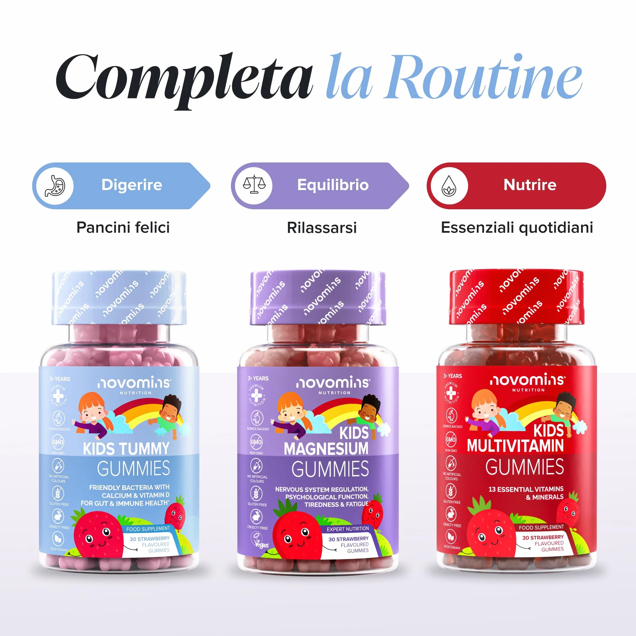 Probiotici Bambini Gommose Fermenti Lattici con Vitamina D3 & Calcio Benessere Intestinale Difese 30 Gommose Novomins