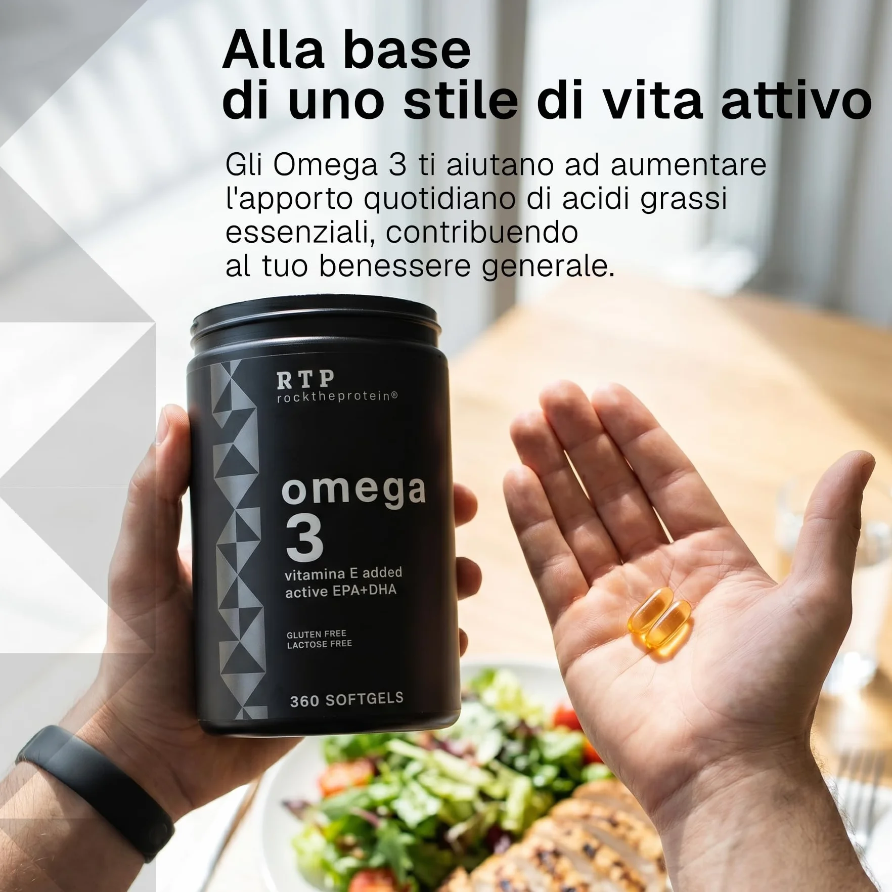 Rock The Protein® Omega 3 Olio Di Pesce 2000 mg Con Vitamina E, 360mg EPA & 240mg DHA Per Dose