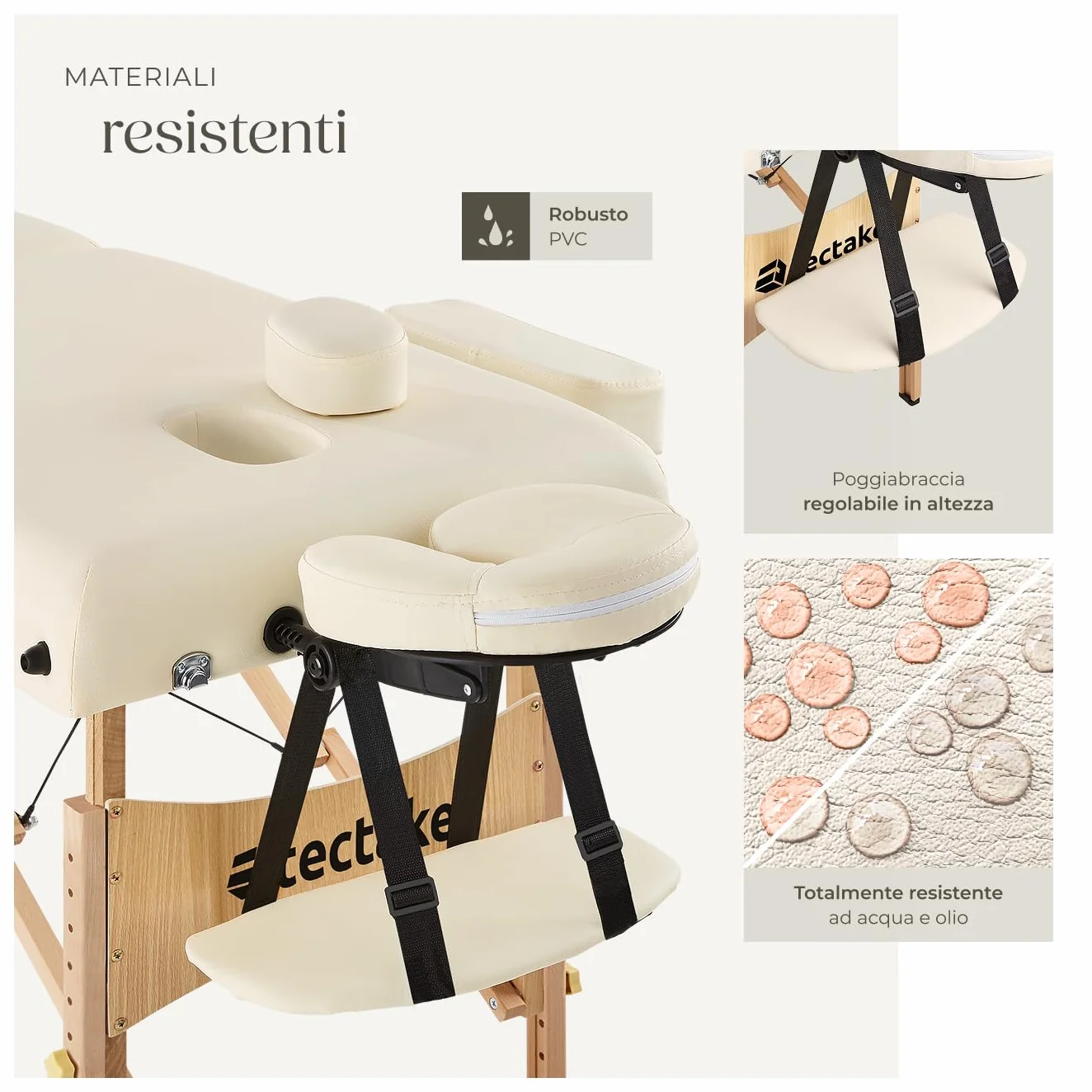 tectake Set Lettino Massaggio a 2 Zone con Rulli Portatile Pieghevole 7,5 cm Beige