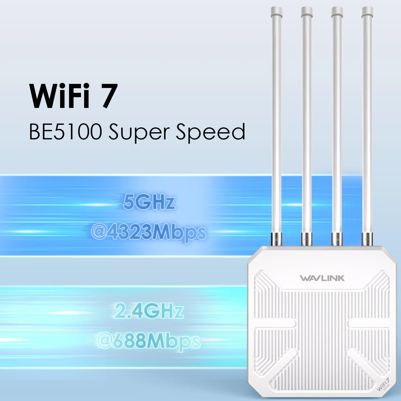 Router WiFi 7 WAVLINK Esterno BE5100 Mesh, Ripetitore, Punto di Accesso, IP67 Impermeabile, ESD 15KV, Protezione Fulmini 4KV, PoE Attivo/Passivo, Antenne 8dBi, Lunga Portata per Aree Rurali e Imprese