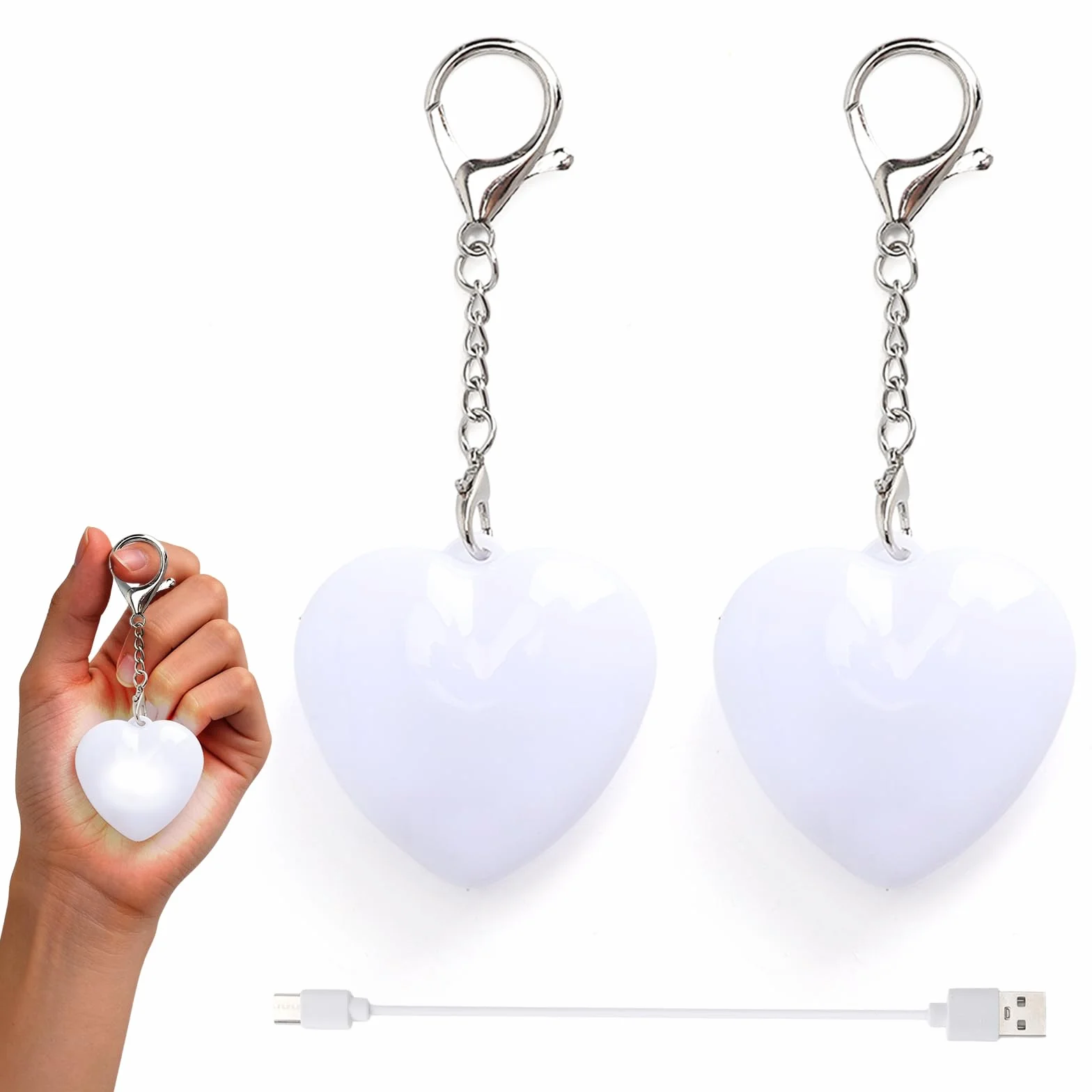 TNSLAND 2 Pezzi Luce per Borsa LED a Forma di Cuore, Mini Lampada Touch Ricaricabile USB, Luce Interna Borsa per Trovare Chiavi, Accessorio Portatile Donna, Luces per Viaggio, Regalo Donna Amica Mamma