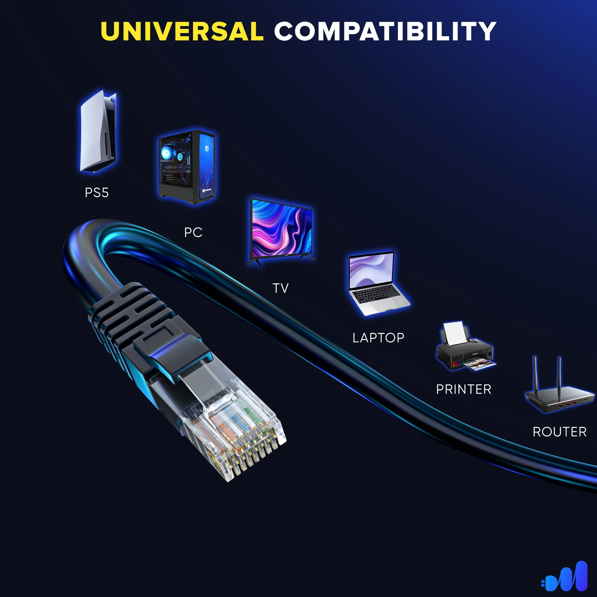 Maximm Cavo Ethernet Cat 6 da 12 m, cavo Cat6, cavo LAN, cavo Internet, cavo patch e cavo di rete - UTP (multicolore) 12 m