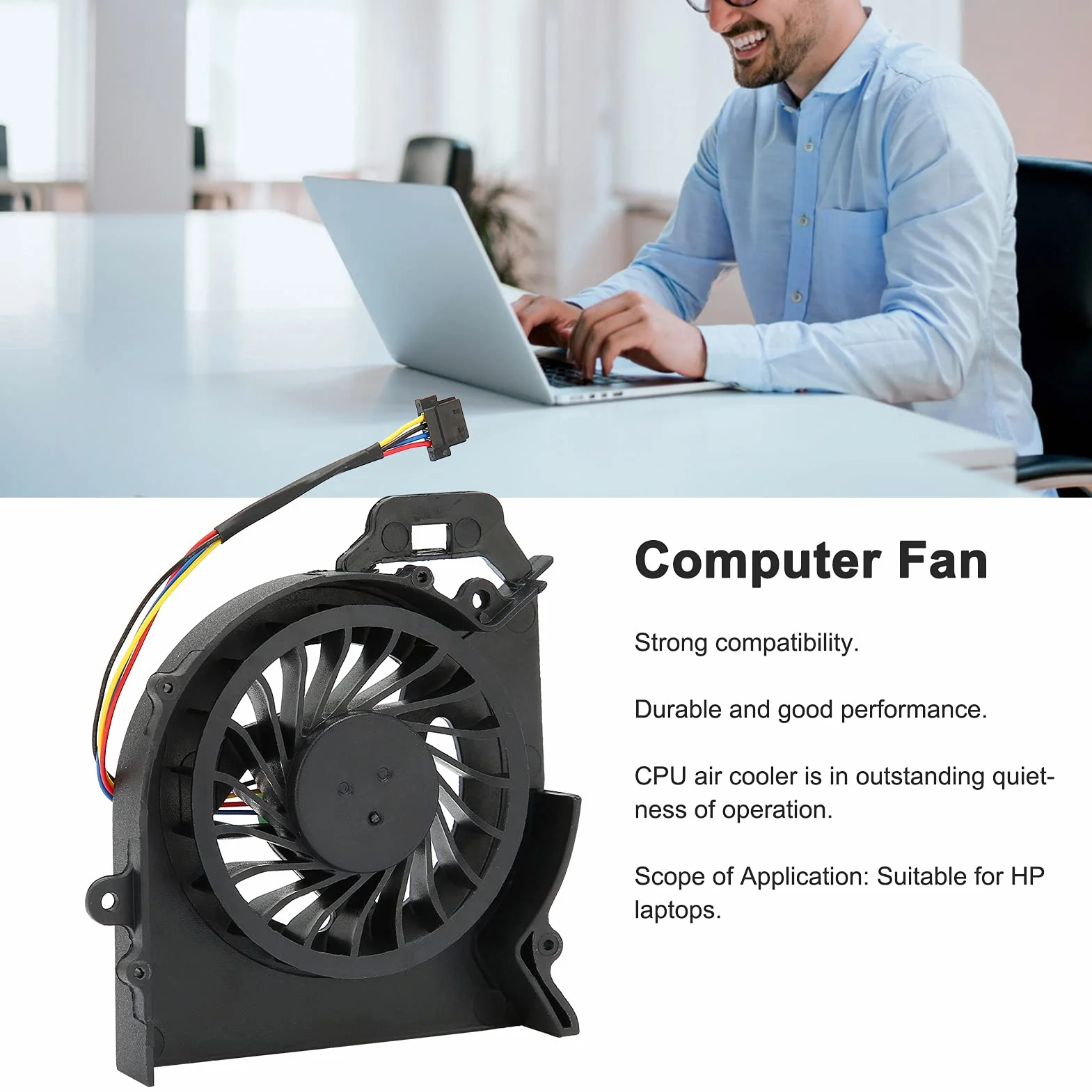 Akozon Ventola di raffreddamento CPU, dissipatore di calore per Pavilion Dv6 – 6000 Dv7 – 6000, potente e durevole, compatibile con muto a 4 pin per laptop con