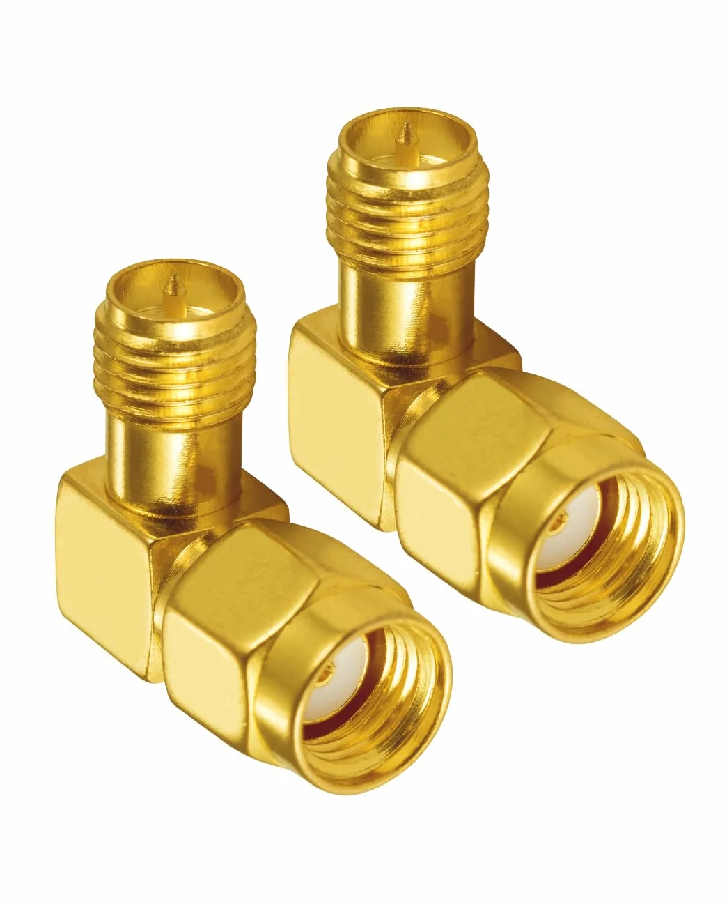 Vecys Wifi Antennenadapter RP-SMA Adapter Stecker zu Buchse Rechtwinkliger 90 Grad RF Koaxial Koax Adapter Vergoldet für Wifi Antenne Router PCI Karte Drahtloses WLAN Netzwerk (2 Stück)