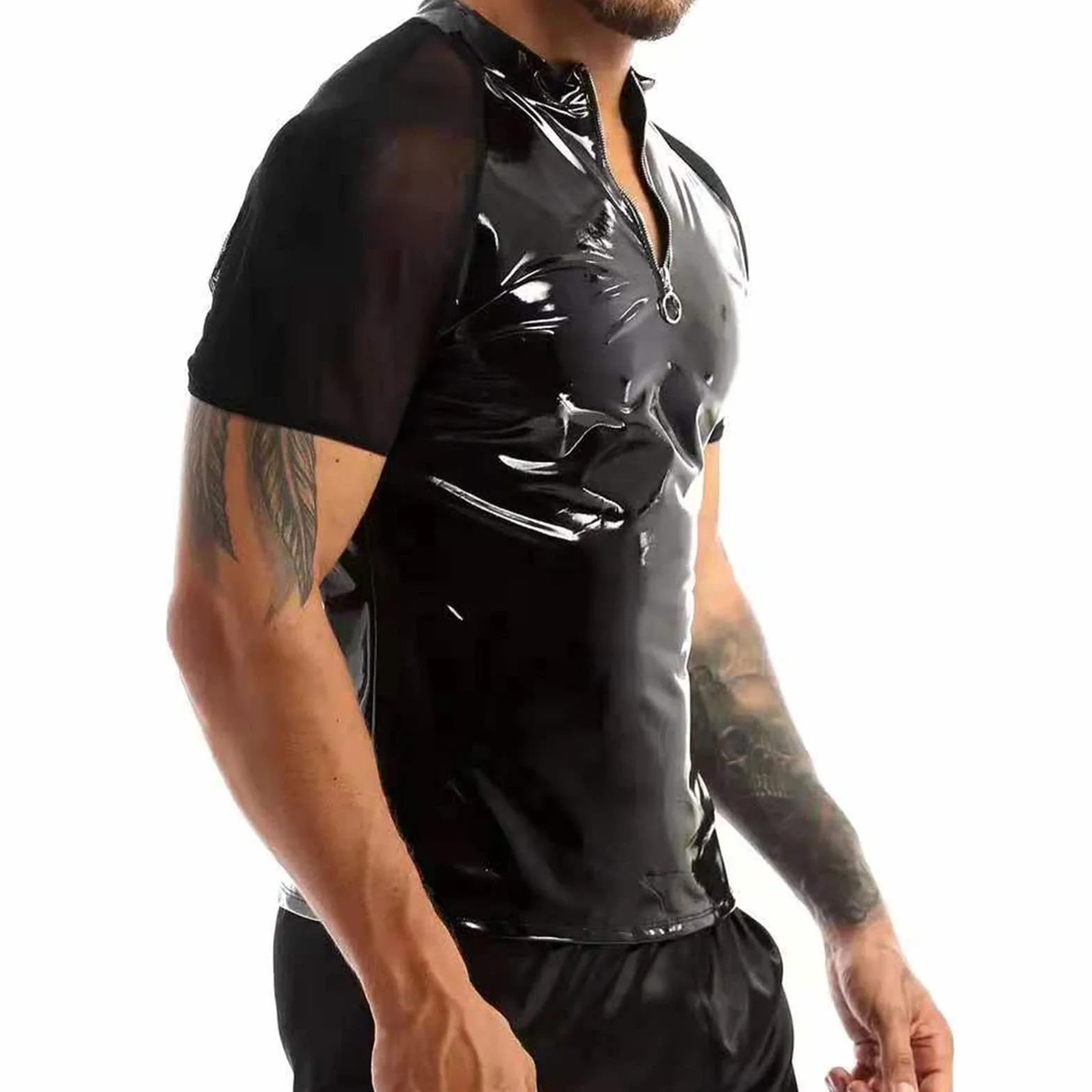 Kinky costume erotico da uomo look bagnato vernice e pelle top sexy