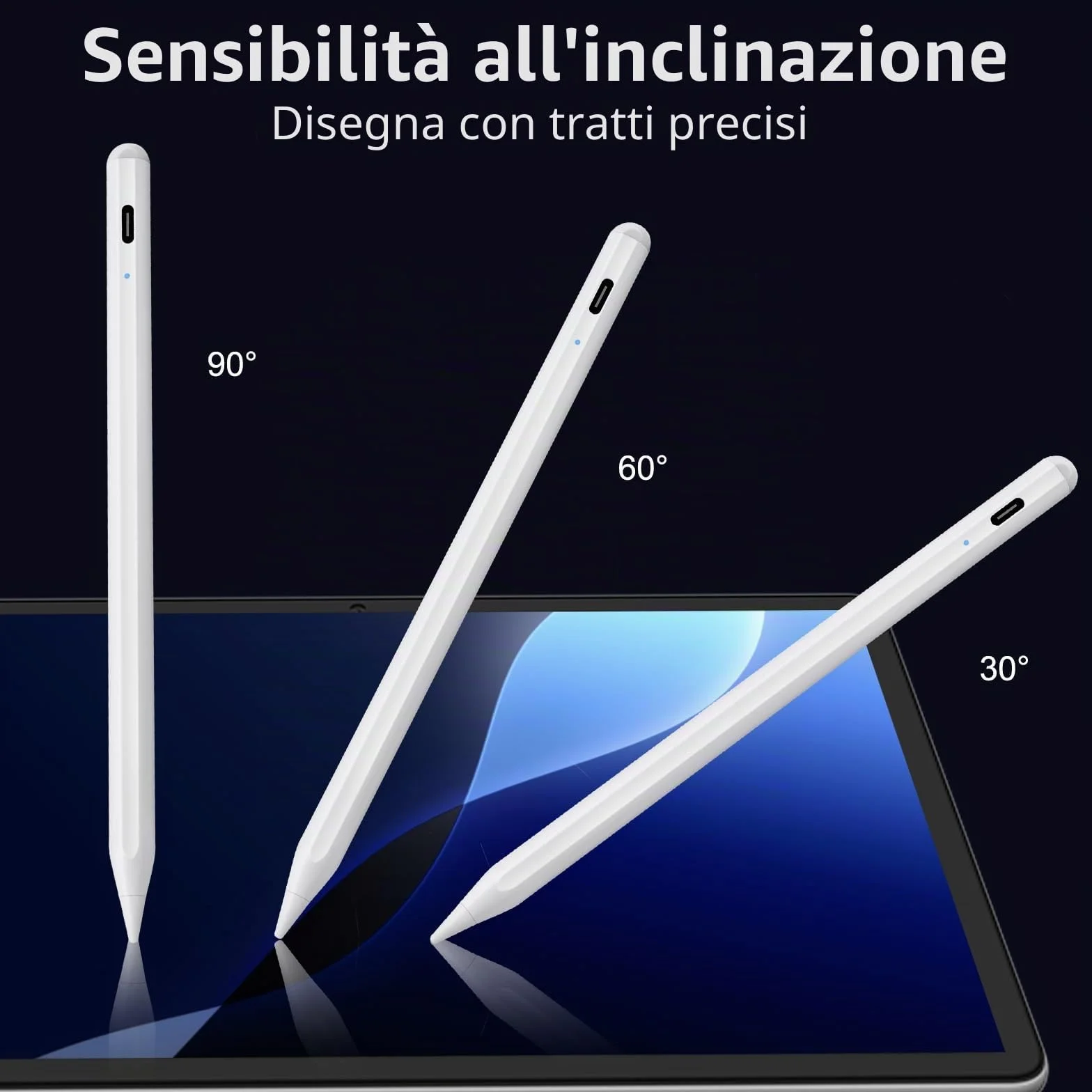 Penna stilo Apple Pencil con ricarica rapida, sensore di rifiuto del palmo e inclinazione, compatibile con iPad Pro 2018-2022 11"/12,9" e altro