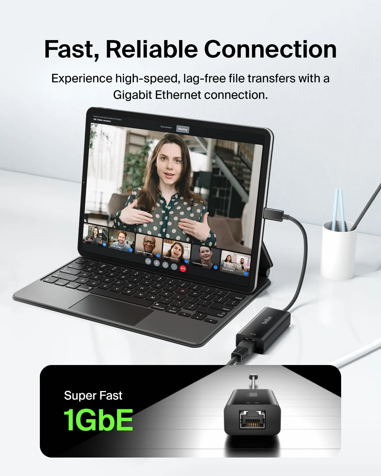 Belkin F2CU040btBLK Adattatore da USB-C a Gigabit Ethernet, Compatibile con iPad Pro