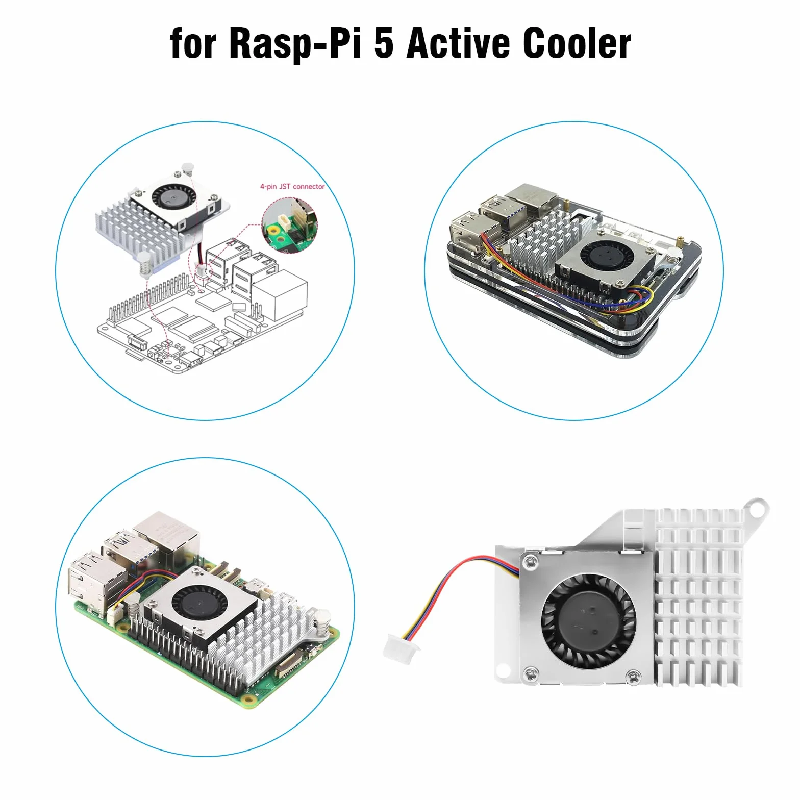 Active Cooler per Ras-Pi 5 Binghe Raffreddatore attivo Radiatore Raffreddamento attivo con ventola a temperatura controllata Dissipatore in alluminio Compatibile con Ras-Pi 5