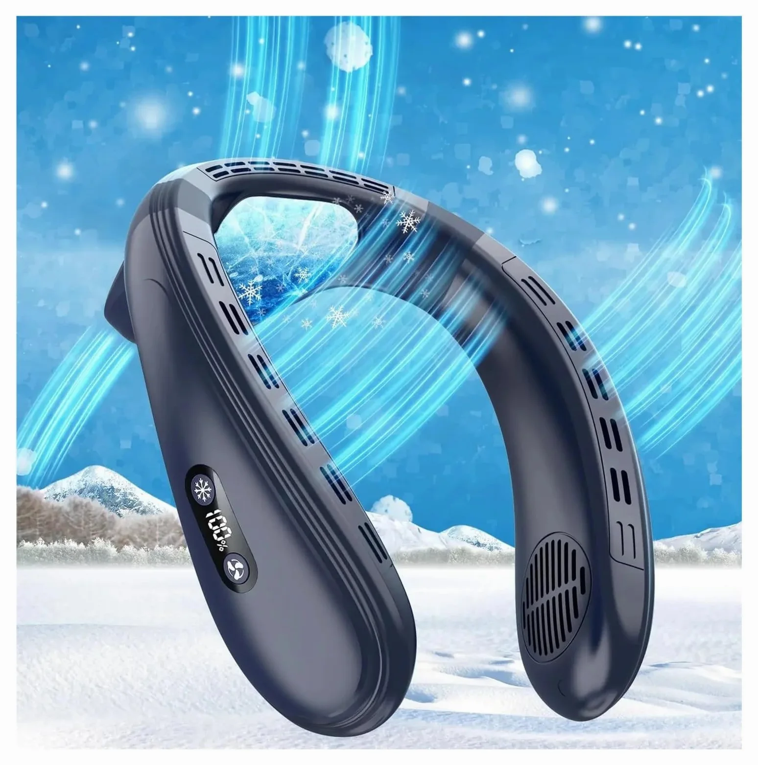 Generico Ventilatore da collo portatile for esterni, viaggi, casa | Batteria da 5200mAh, raffreddamento a semiconduttore, ricaricabile tramite USB, 3 velocità(Black Neck Fan)